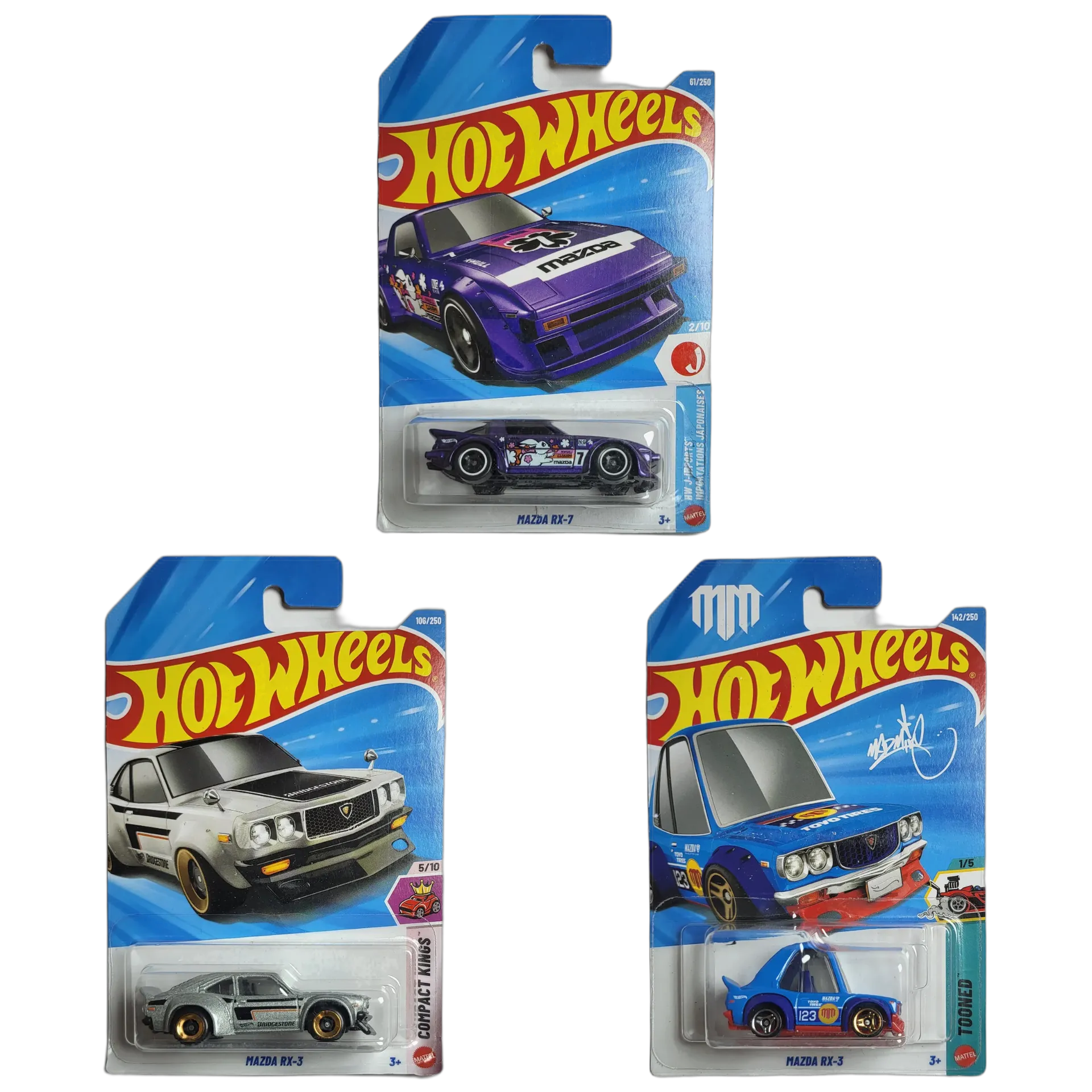 Mazda RX-7 & Mazda RX-3 & Mazda RX-3 Tooned - Hot Wheels 1:64 Scale Diecast Car Combo