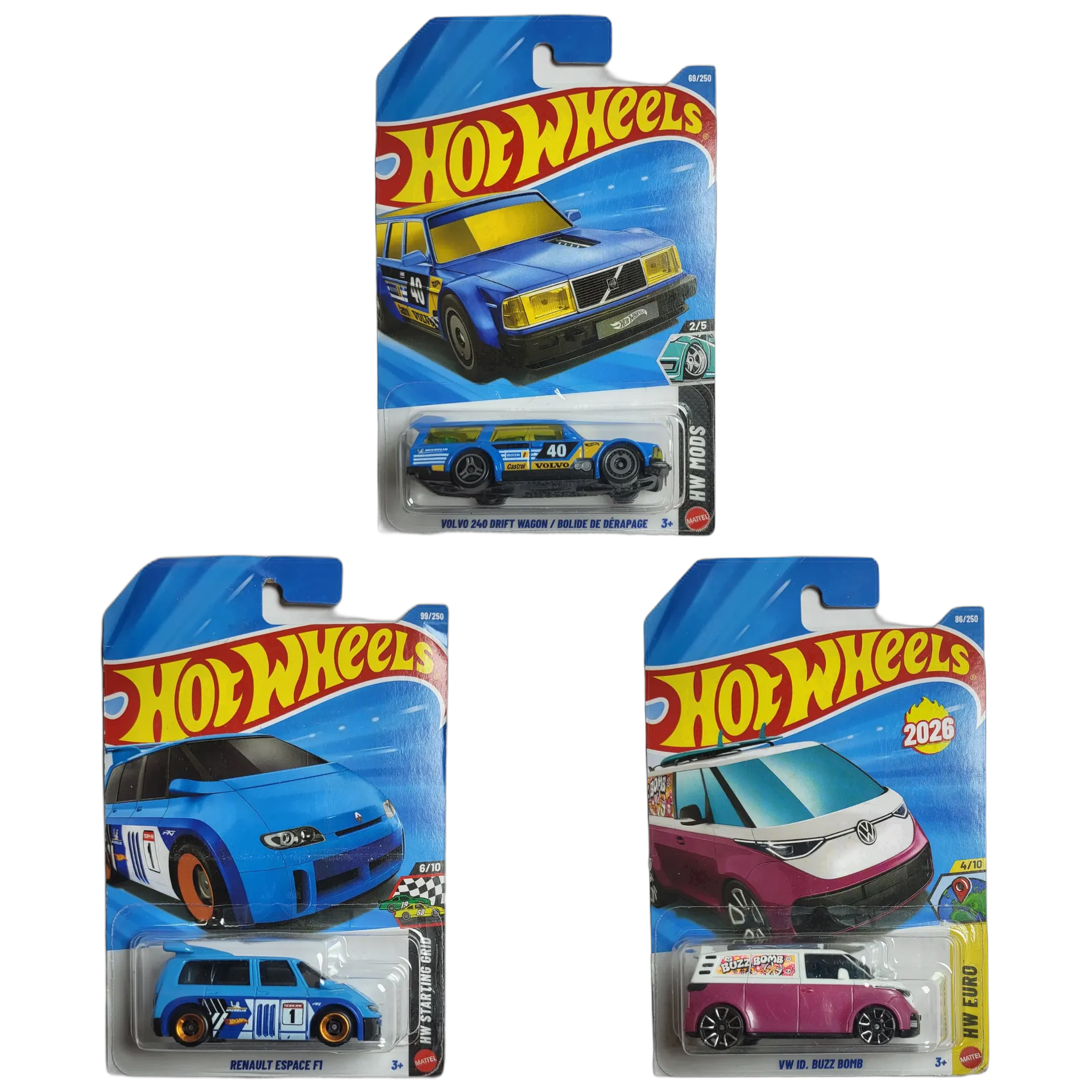 Volvo 240 Drift Wagon & Renault Espace F1 & VW ID Buzz Bomb - Hot Wheels 1:64 Scale Diecast Car Combo