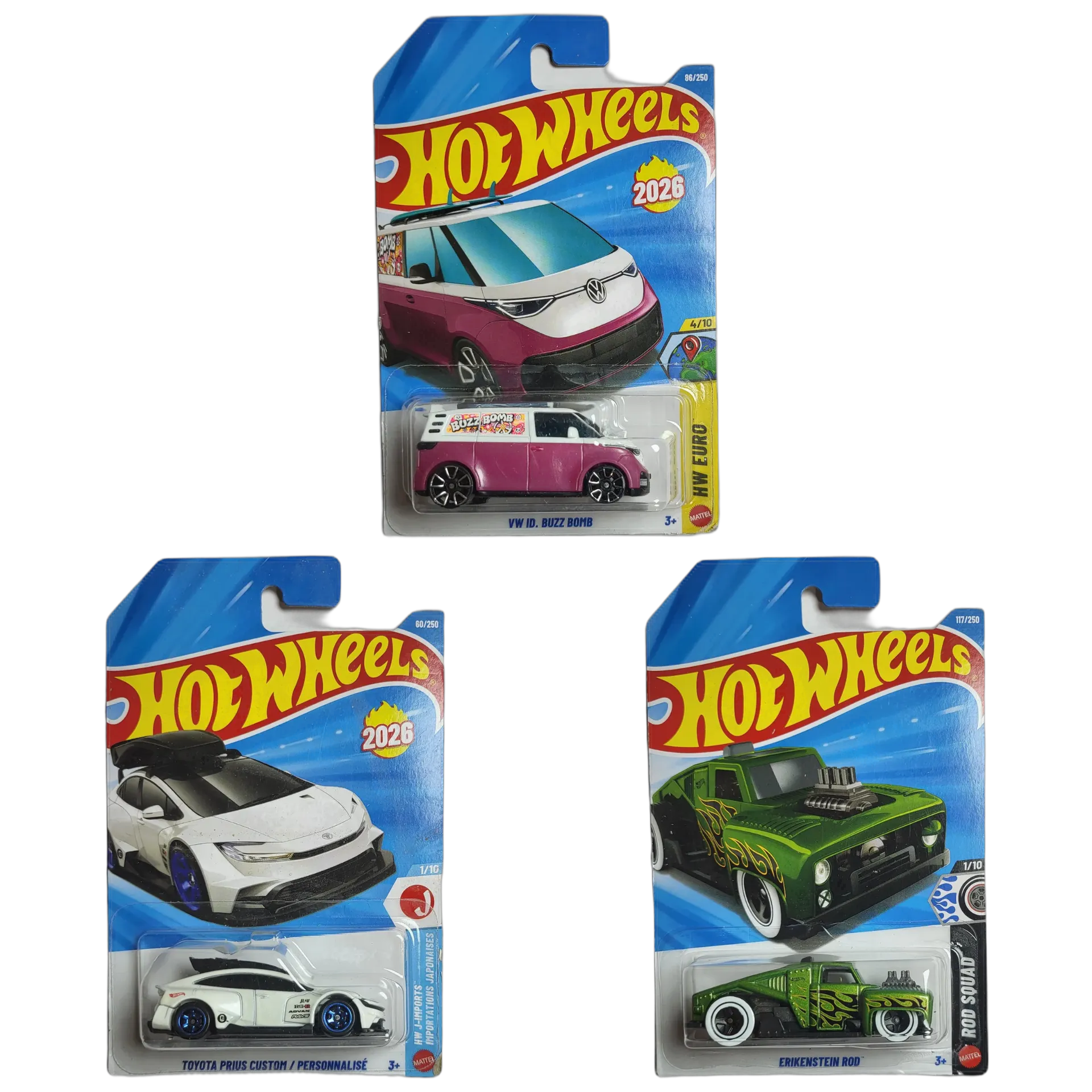 VW ID Buzz Bomb & Toyota Prius Custom & Erikenstein ROD - Hot Wheels 1:64 Scale Diecast Car Combo
