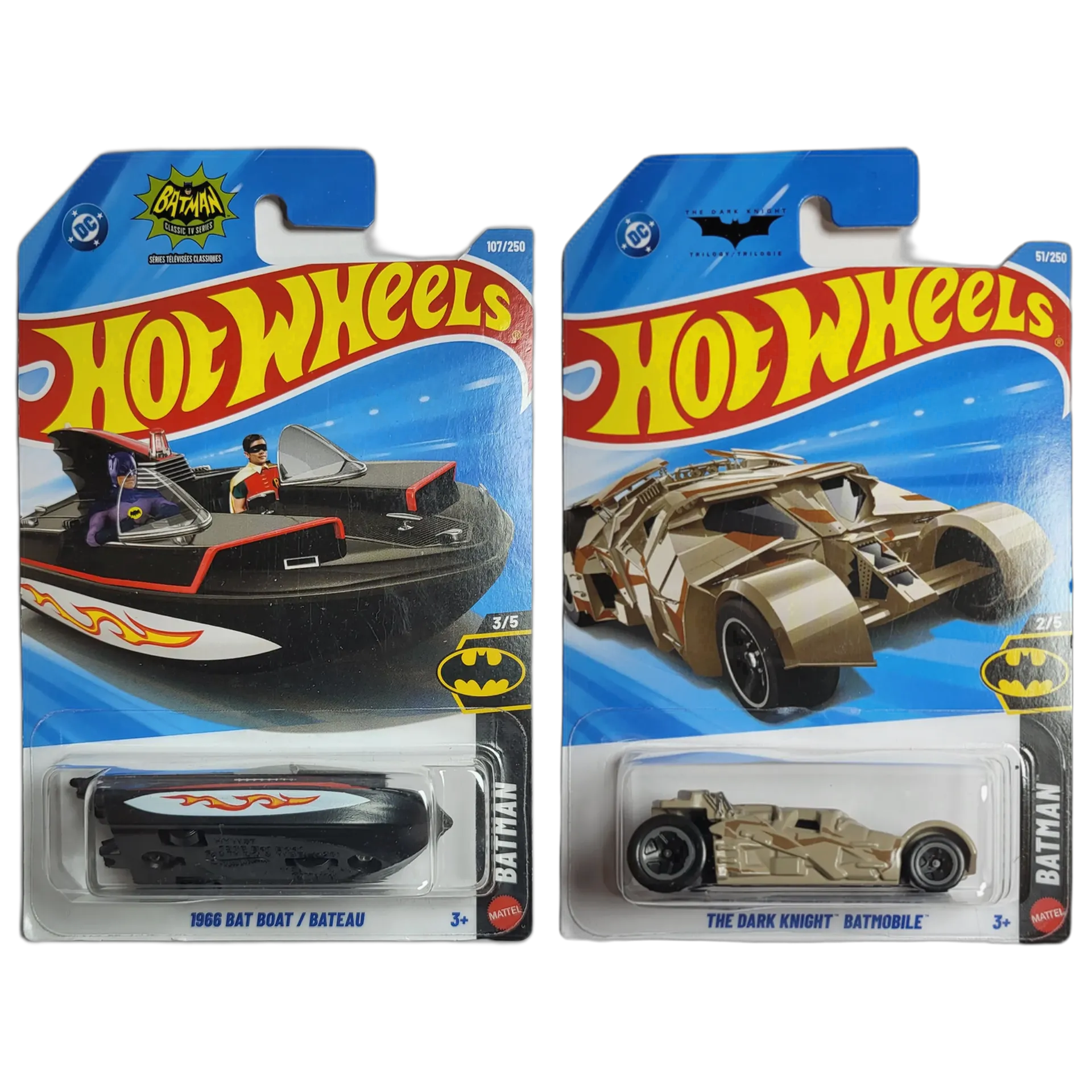 1966 Bat Boat & The Dark Knight Batmobile - Hot Wheels 1:64 Scale Diecast Car Combo