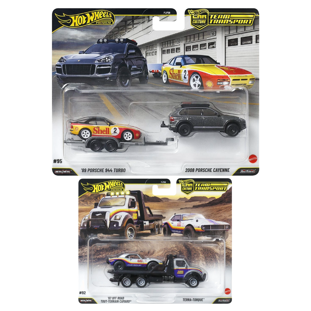 [PRE-ORDER] Hot Wheels Car Culture '89 Porsche 944 Turbo & 2008 Porsche Cayenne + '67 Off Road Camaro & Terra-Torque Team Transport
