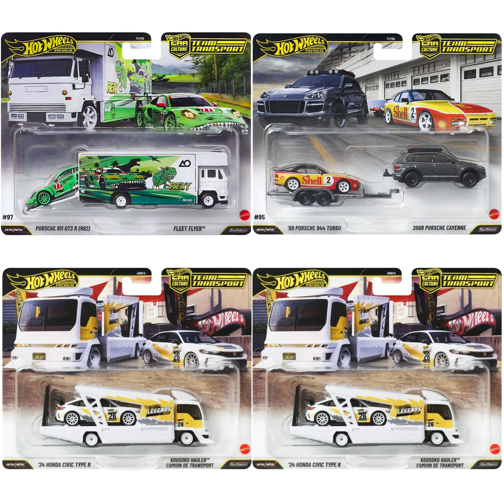 [PRE-ORDER] Hot Wheels Car Culture Rexy Porsche 911 GT3 + Porsche 944 Turbo + 2x Honda Civic Type R Legends Team Transport Combo
