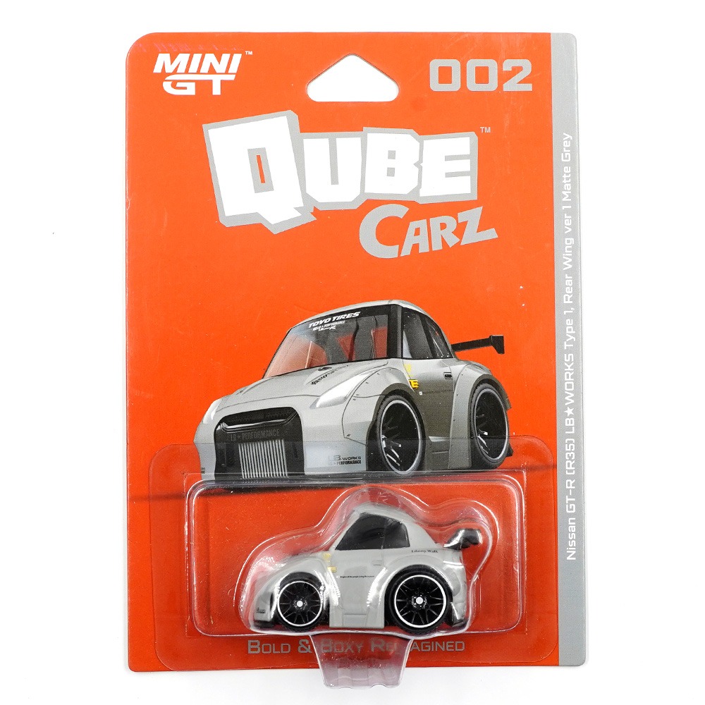 Mini GT Qube Carz Nissan GT-R R35 LB WORKS Type 1, Rear Wing Ver 1 Matte Grey (002)