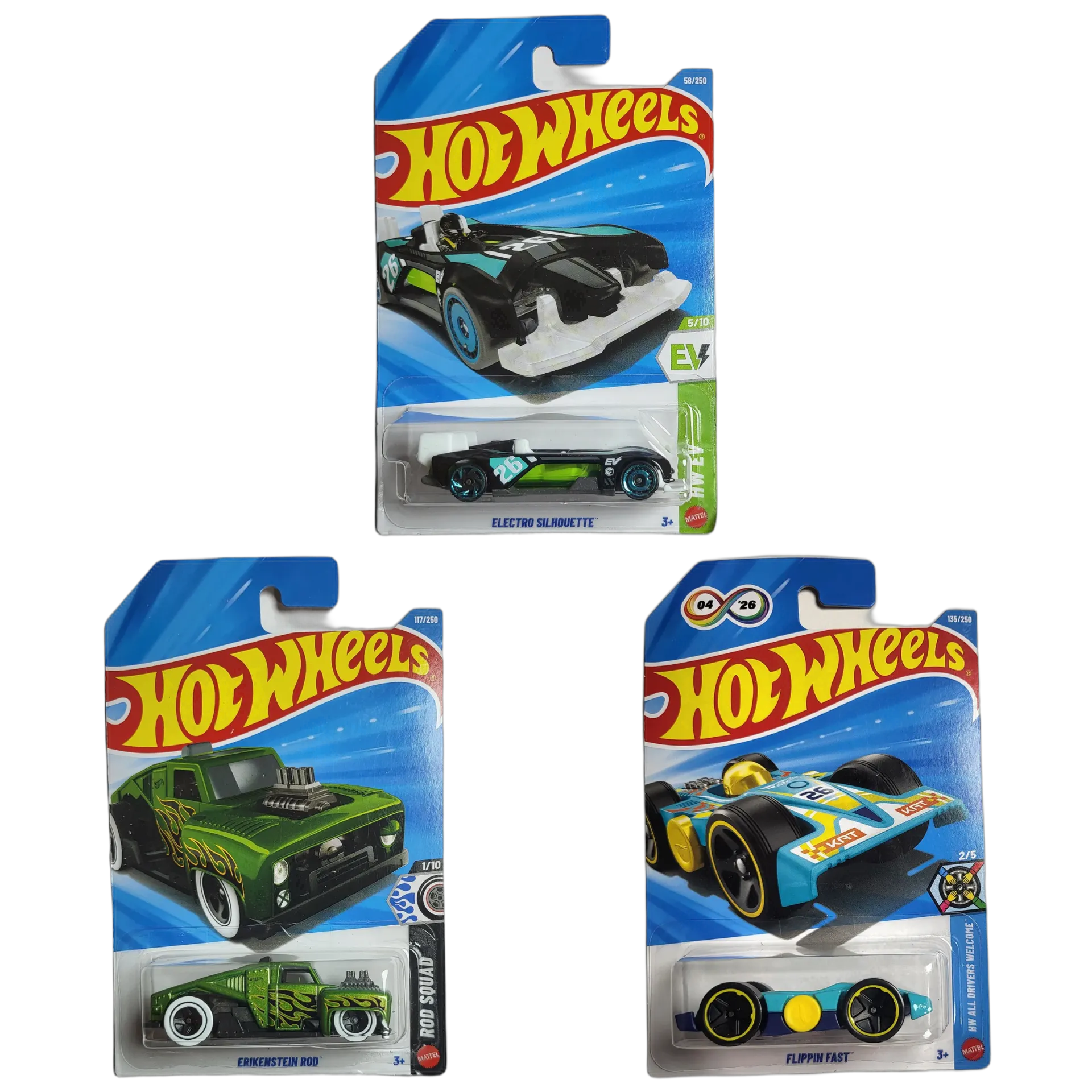 Electro Silhouette TH & Erikenstein ROD & Flippin Fast - Hot Wheels 1:64 Scale Diecast Car Combo