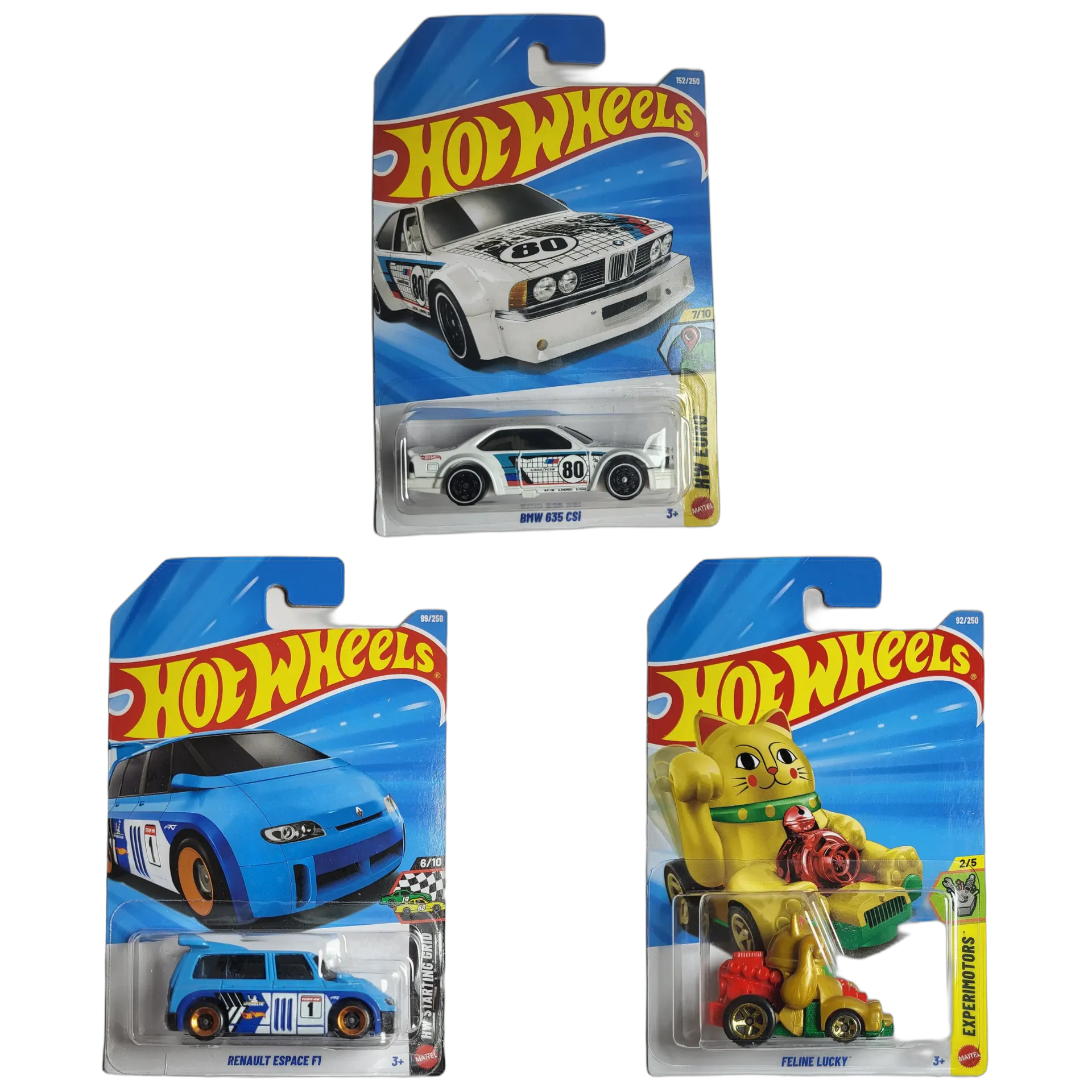 BMW 635 CSi & Renault Espace F1 & Feline Lucky - Hot Wheels 1:64 Scale Diecast Car Combo