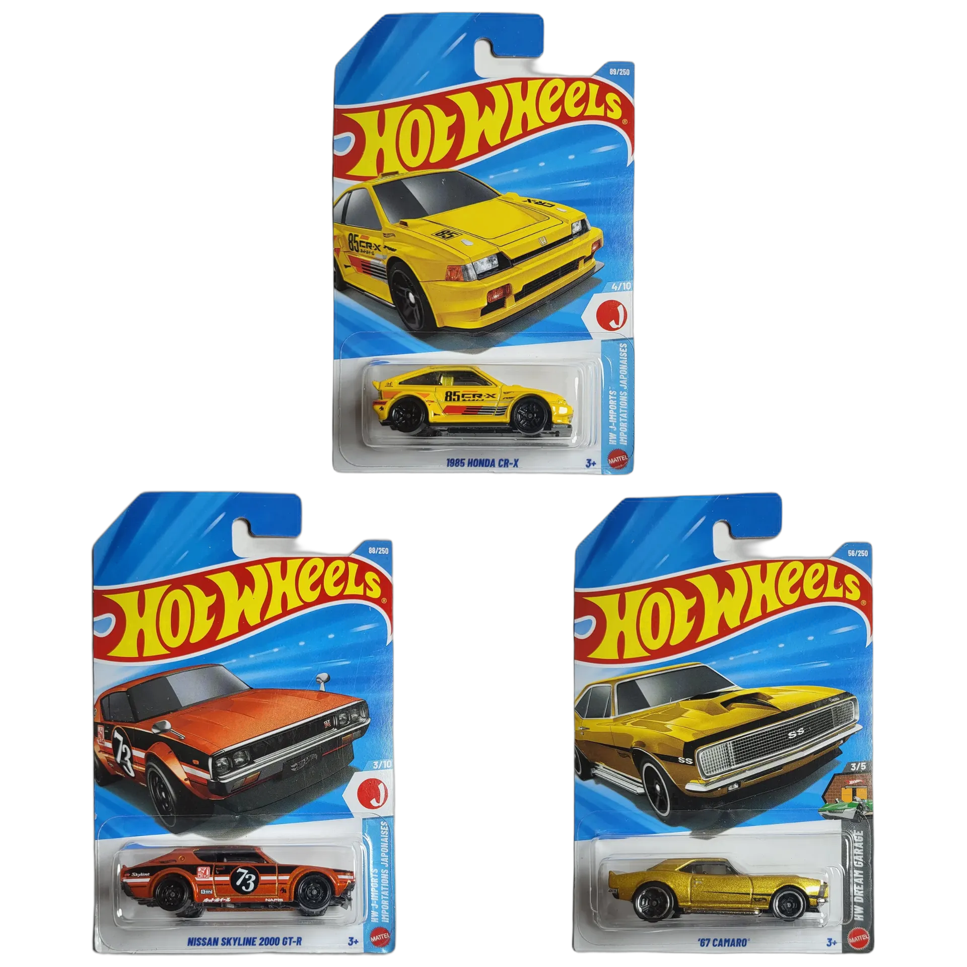 Hot Wheels 1985 Honda CR-X & Nissan Skyline 2000 GT-R & 67 Camaro - 1:64 Scale Diecast Car