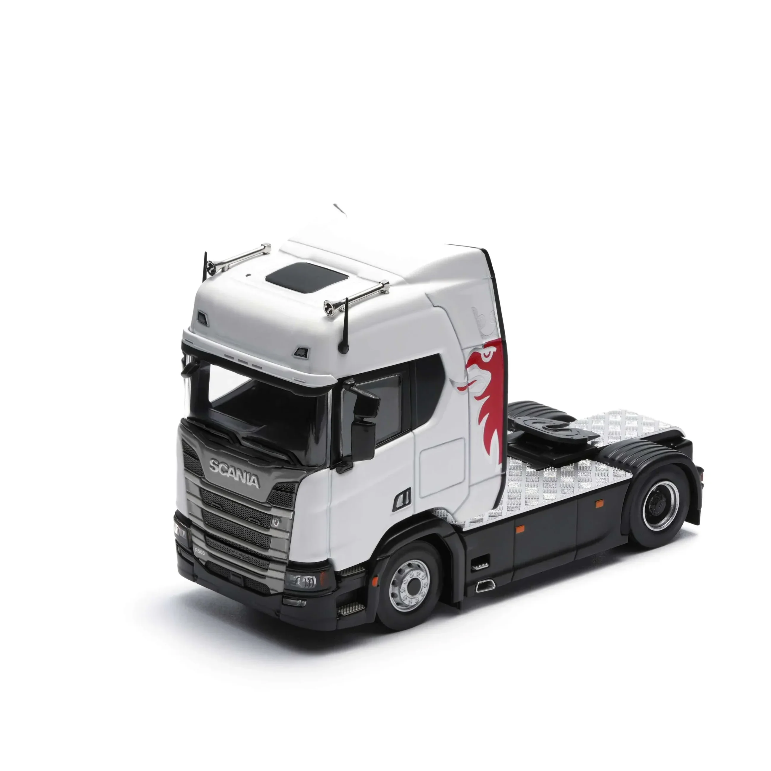 Massdi 1:64 Scania R500 Heavy Truck Tractor Head - White with Red Griffin Graphic (SCN1200)