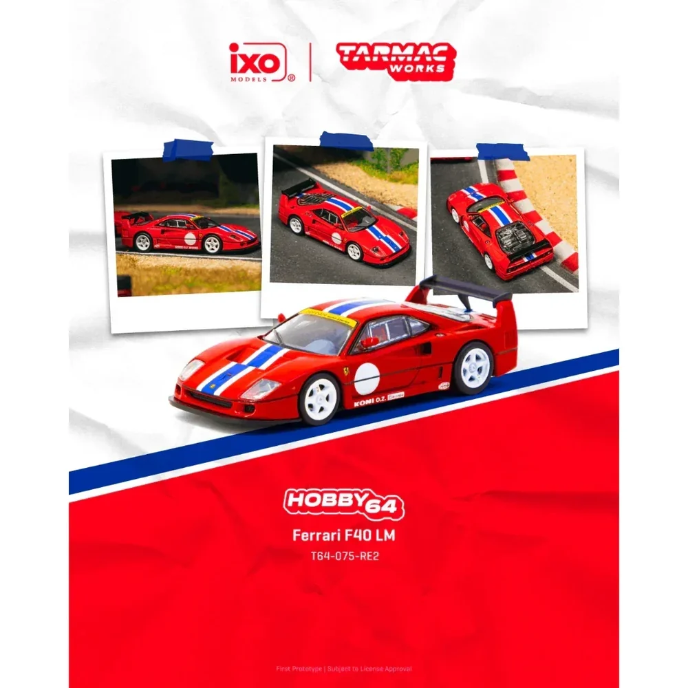 Tarmac Works x IXO Models 1:64 Ferrari F40 LM Red with Racing Stripes (T64-075-RE2)