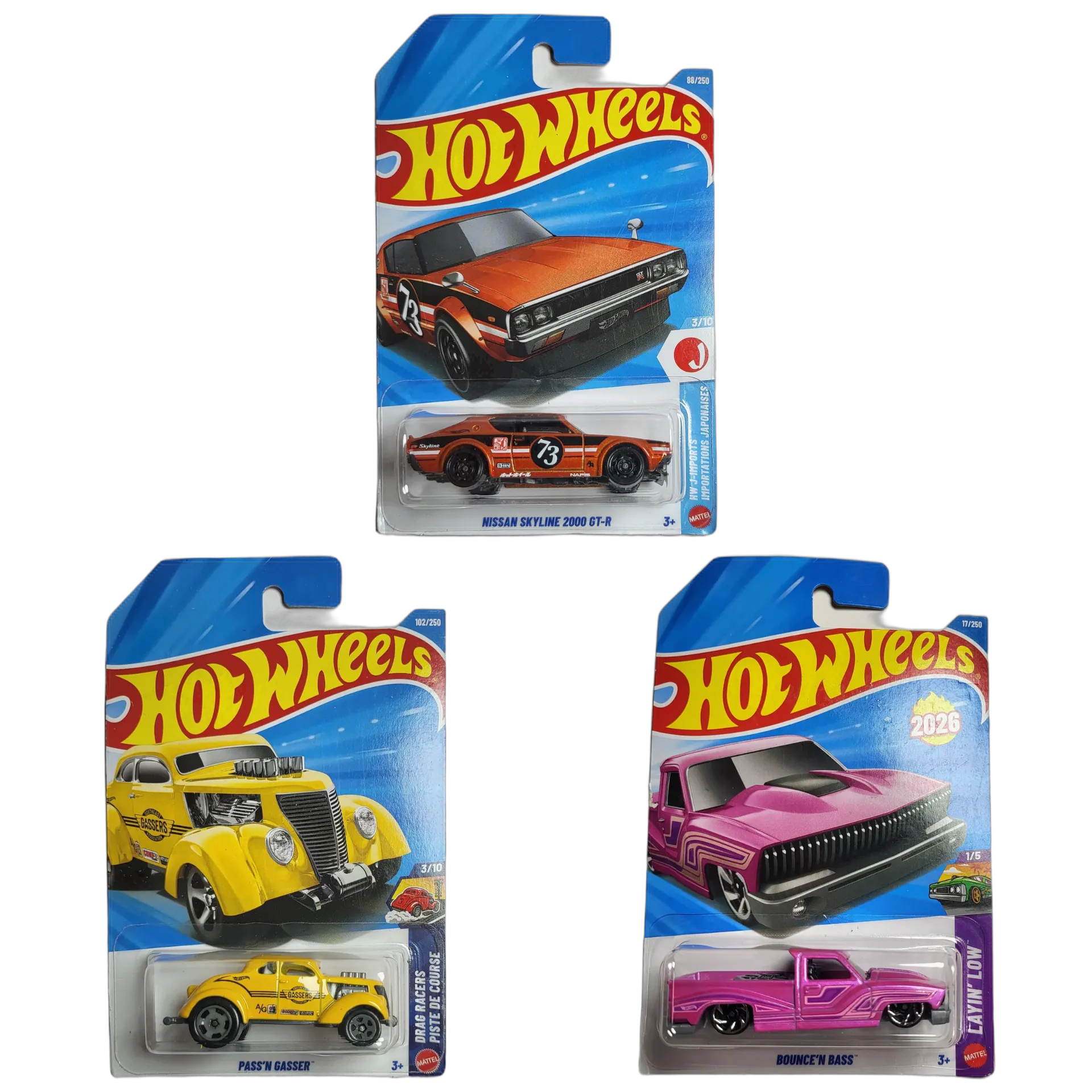 Nissan Skyline 2000 GT-R & Pass'N Gasser & Bounce'N Bass - Hot Wheels 1:64 Scale Diecast Car Combo