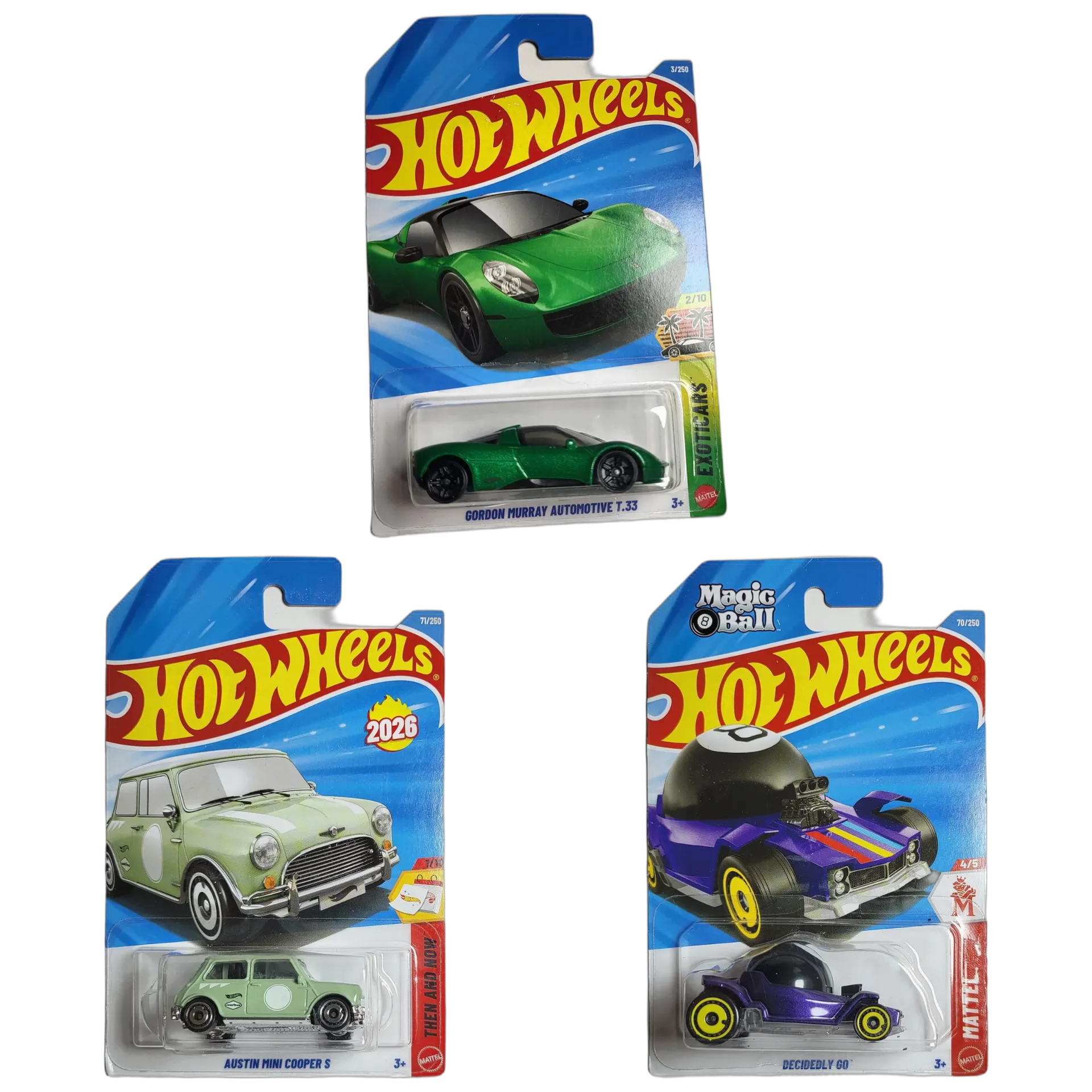 Gordon Murray Automotive T.33 & Austin Mini Cooper S & Decidedly Go - Hot Wheels 1:64 Scale Diecast Car Combo