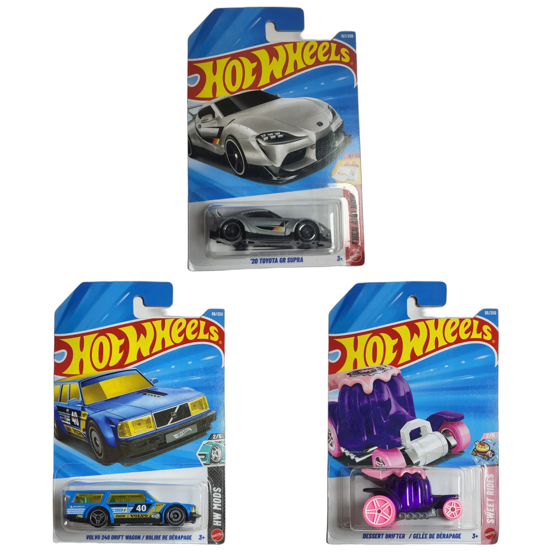 20 Toyota GR Supra & Volvo 240 Drift Wagon Blue & Dessert Drifter - Hot Wheels 1:64 Scale Diecast Car Combo