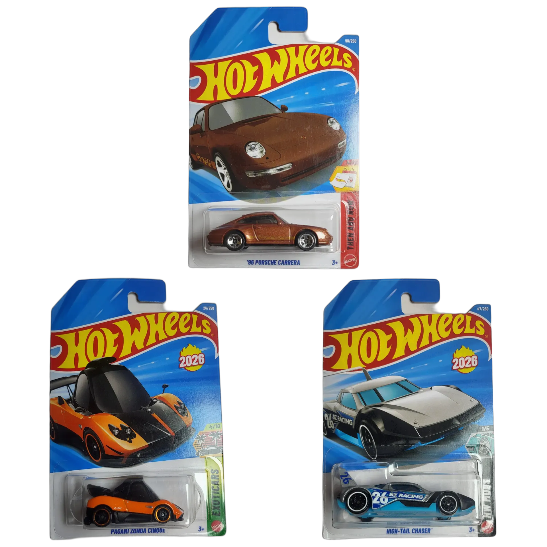 96 Porsche Carrera & Pagani Zonda Cinque Orange & High-Tail Chaser - Hot Wheels 1:64 Scale Diecast Car Combo