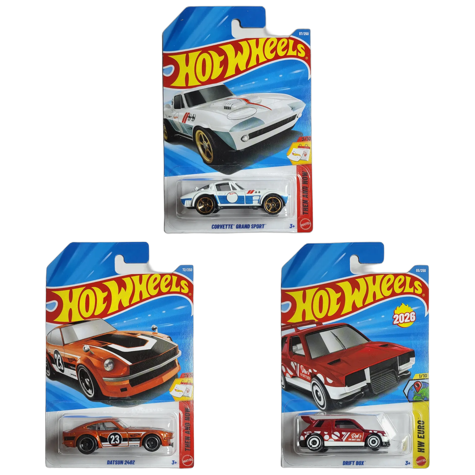 Corvette Grand Sport & Datsun 240Z & Drift Box - Hot Wheels 1:64 Scale Diecast Car Combo