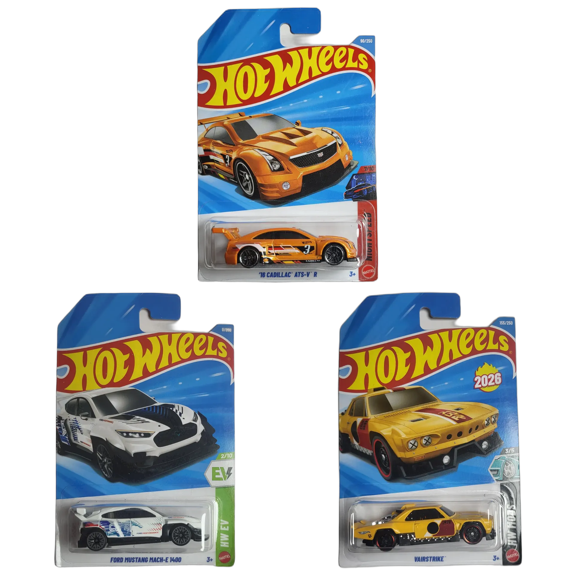 16 Cadillac ATS-V R & Ford Mustang Mach-E 1400 & Vairstrike - Hot Wheels 1:64 Scale Diecast Car Combo