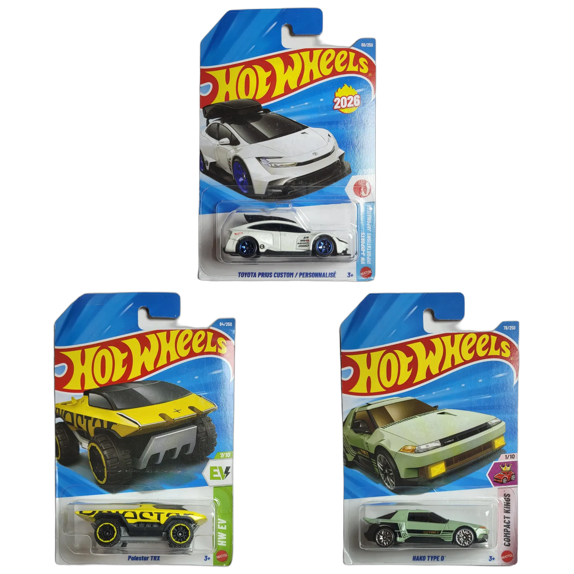 Toyota Prius Custom & Polestar TRX & Hako Type D - Hot Wheels 1:64 Scale Diecast Car Combo