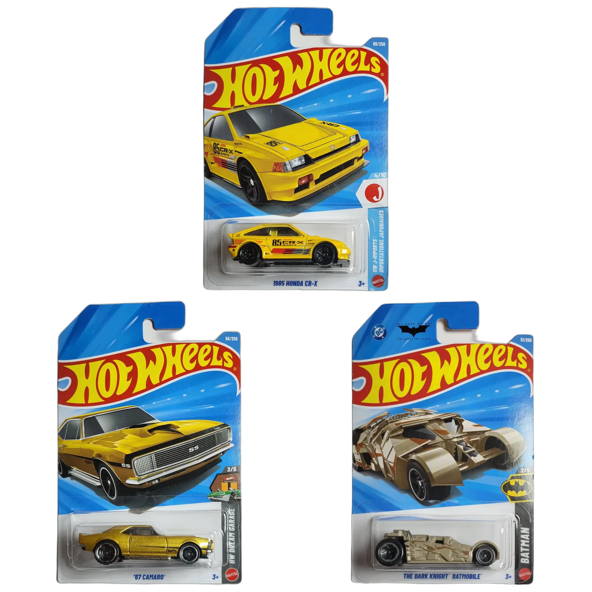 1985 Honda CR-X & 67 Camaro & The Dark Knight Batmobile - Hot Wheels 1:64 Scale Diecast Car Combo