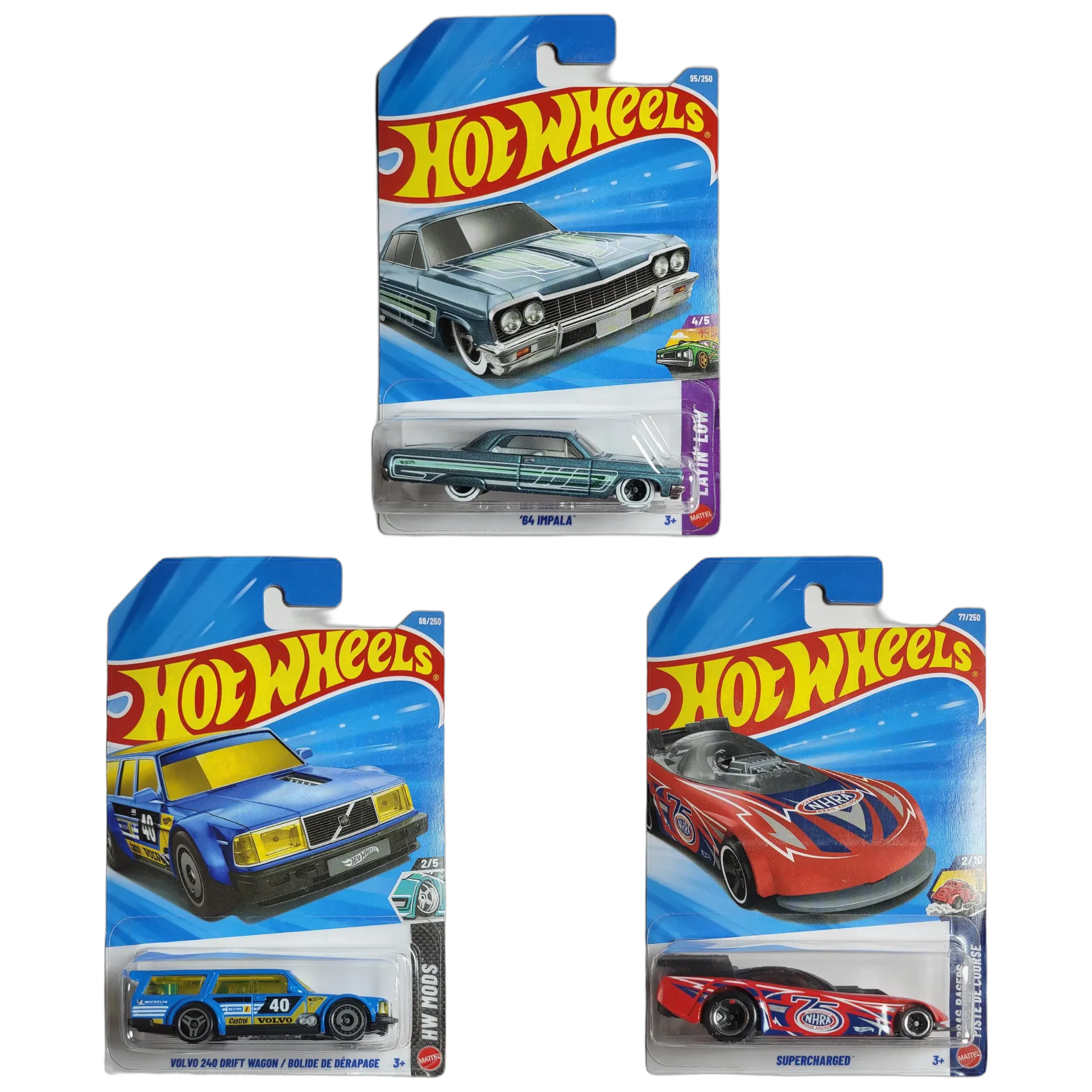 64 Impala & Volvo 240 Drift Wagon Blue & Supercharged - Hot Wheels 1:64 Scale Diecast Car Combo