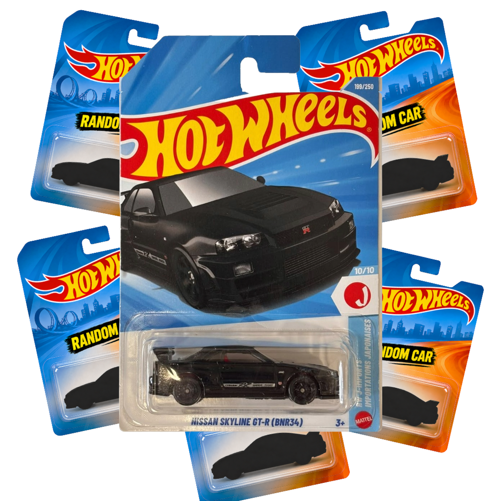 Hot Wheels Nissan Skyline GT-R (BNR34) Black + 5 Random Cars