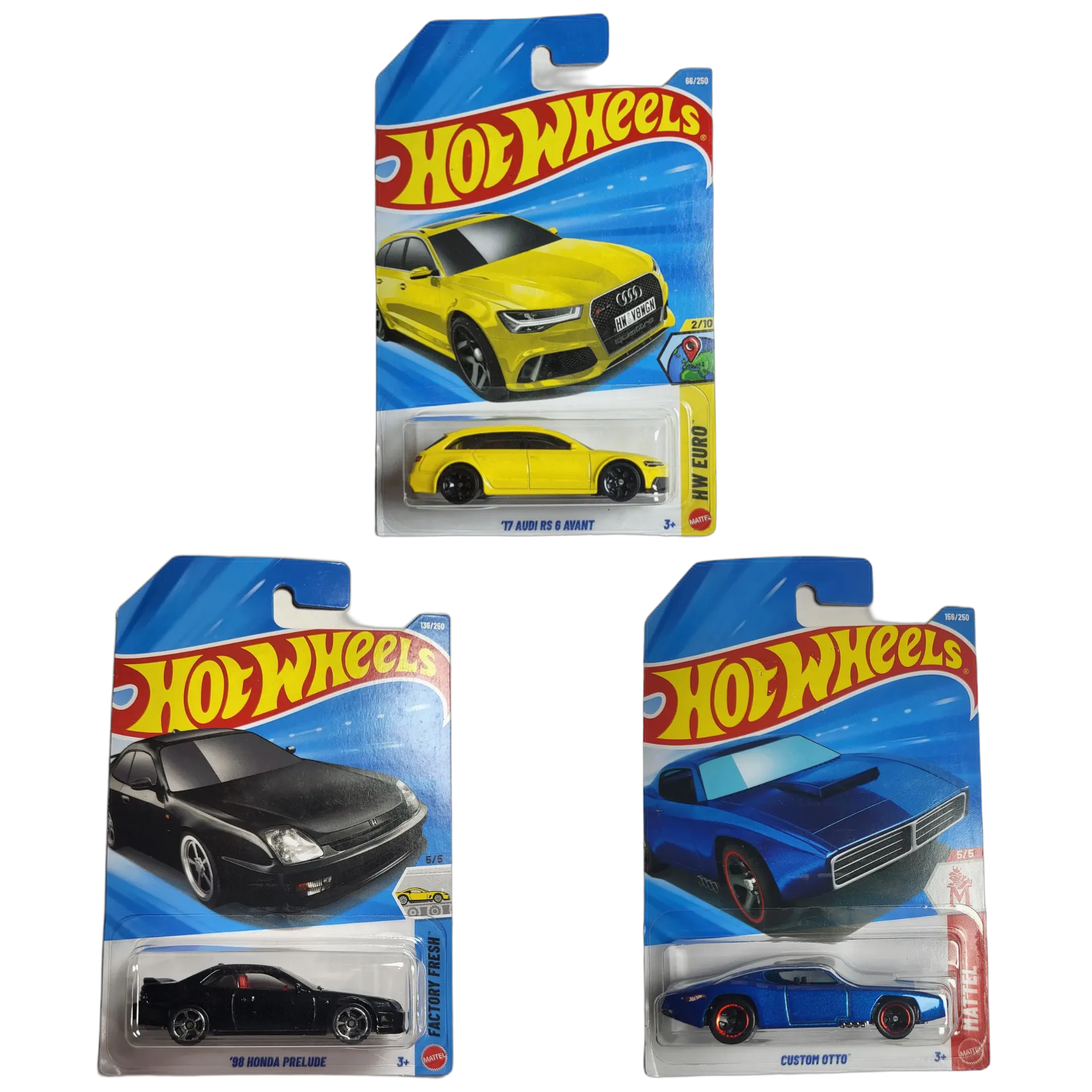 17 Audi RS 6 Avant & 98 Honda Prelude & Custom Otto - Hot Wheels 1:64 Scale Diecast Car Combo
