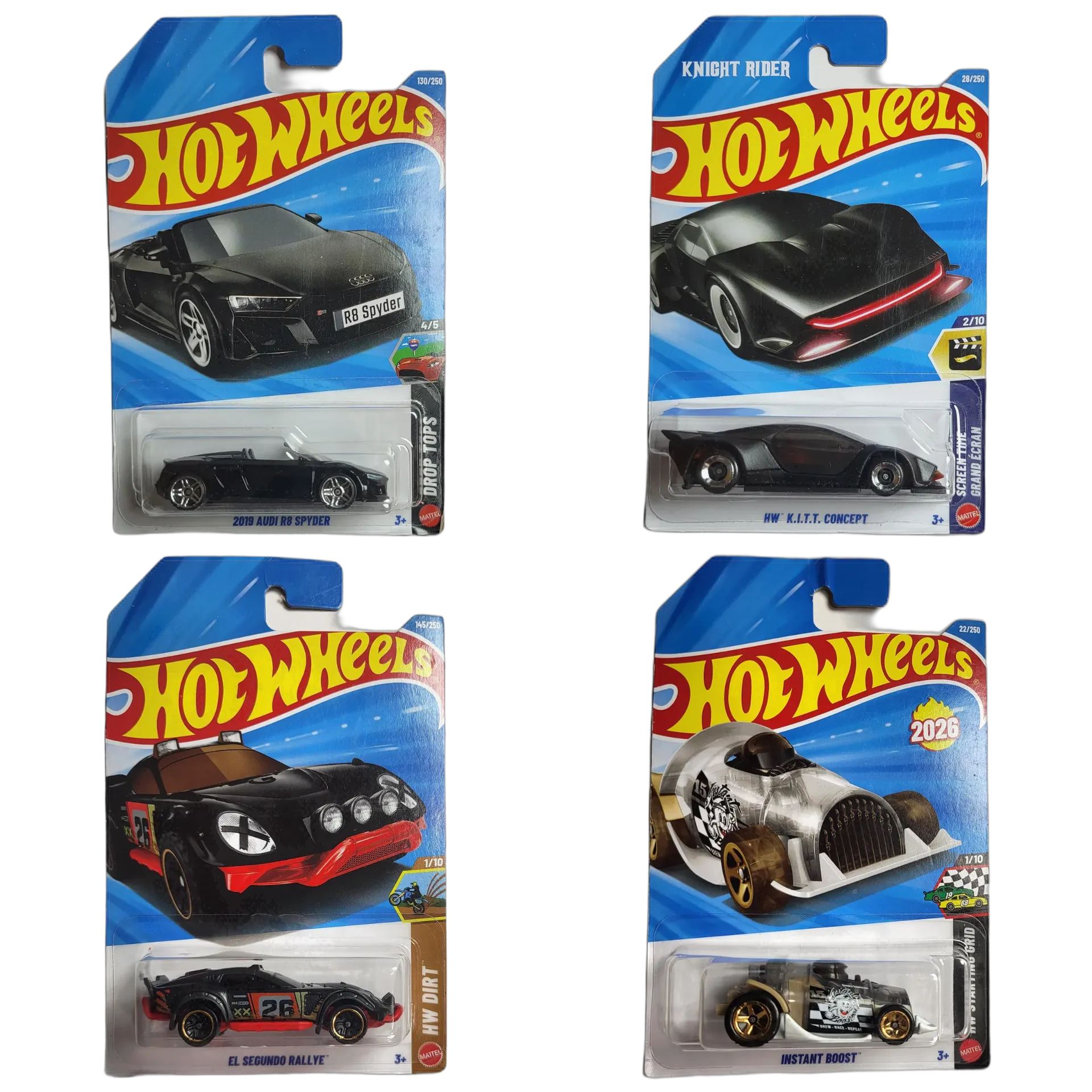 2019 Audi R8 Spyder & HW KITT Concept & EL Segundo Rallye & Instant Boost - Hot Wheels 1:64 Scale Diecast Car Combo