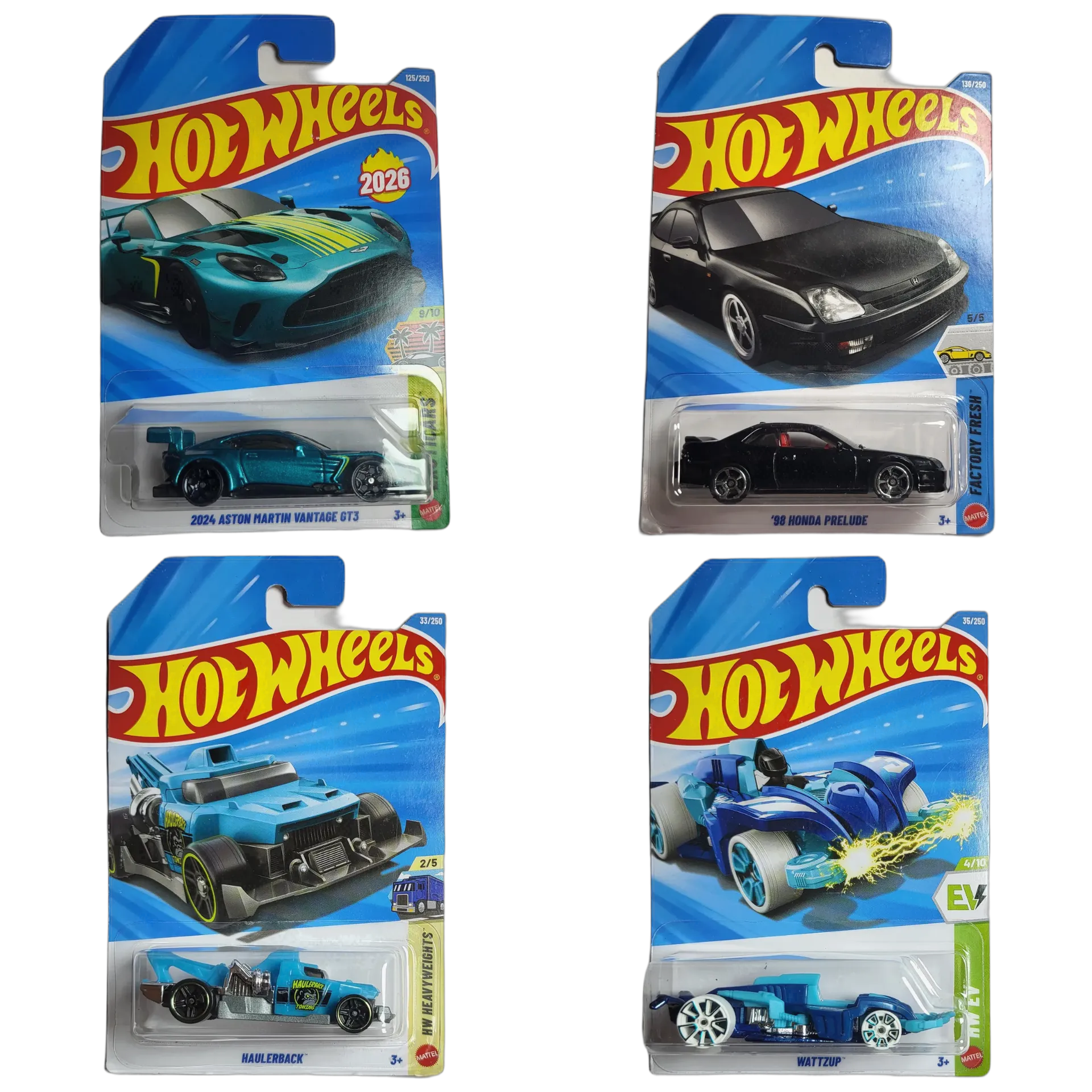2024 Aston Martin Vantage GT3 & 98 Honda Prelude & Haulerback & Wattzup - Hot Wheels 1:64 Scale Diecast Car Combo