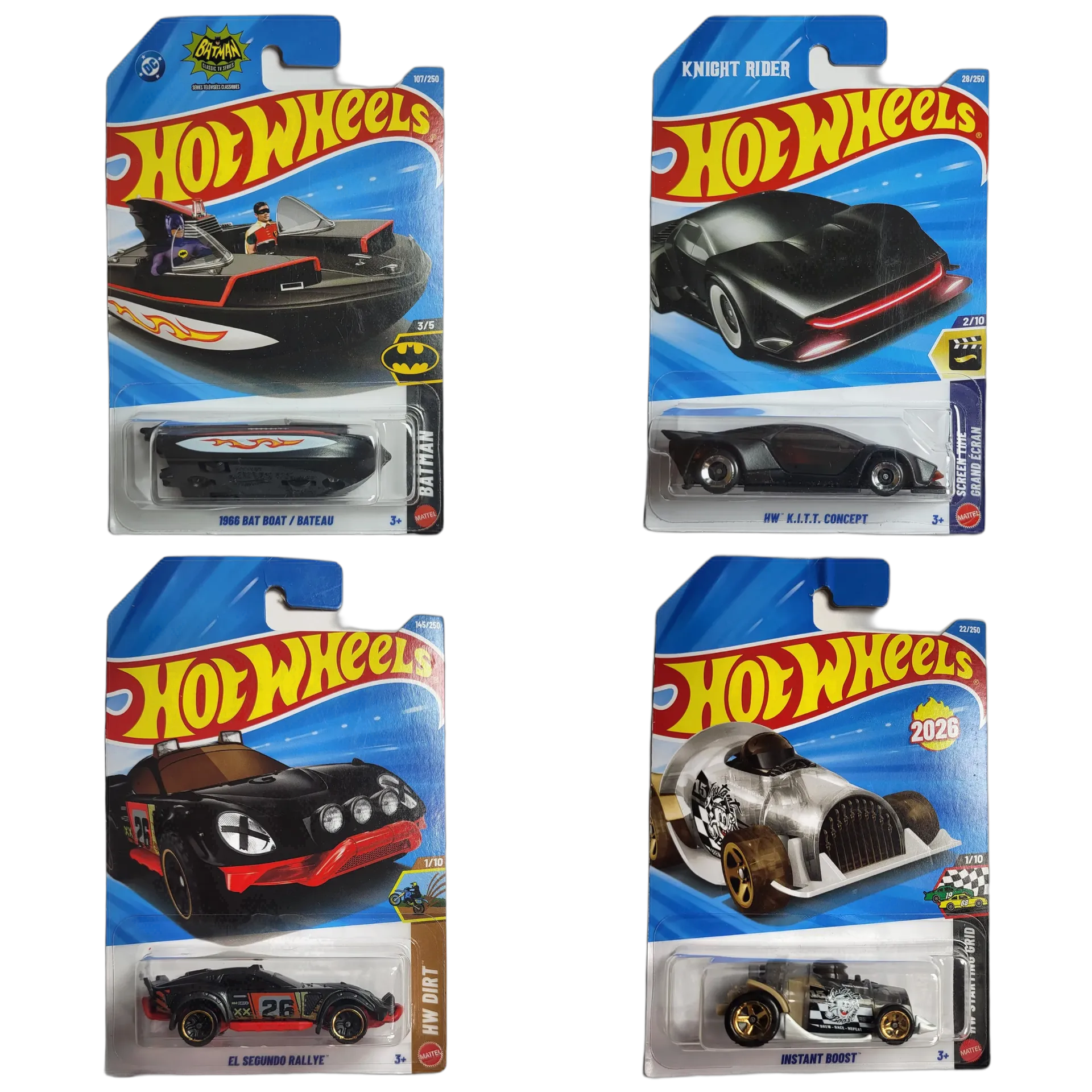 1966 Bat Boat & HW KITT Concept & EL Segundo Rallye & Instant Boost - Hot Wheels 1:64 Scale Diecast Car Combo