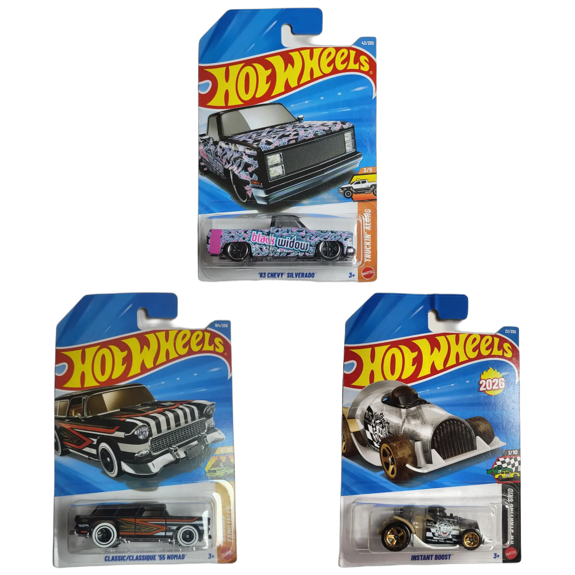 83 Chevy Silverado & Classic 55 Nomad & Instant Boost - Hot Wheels 1:64 Scale Diecast Car Combo