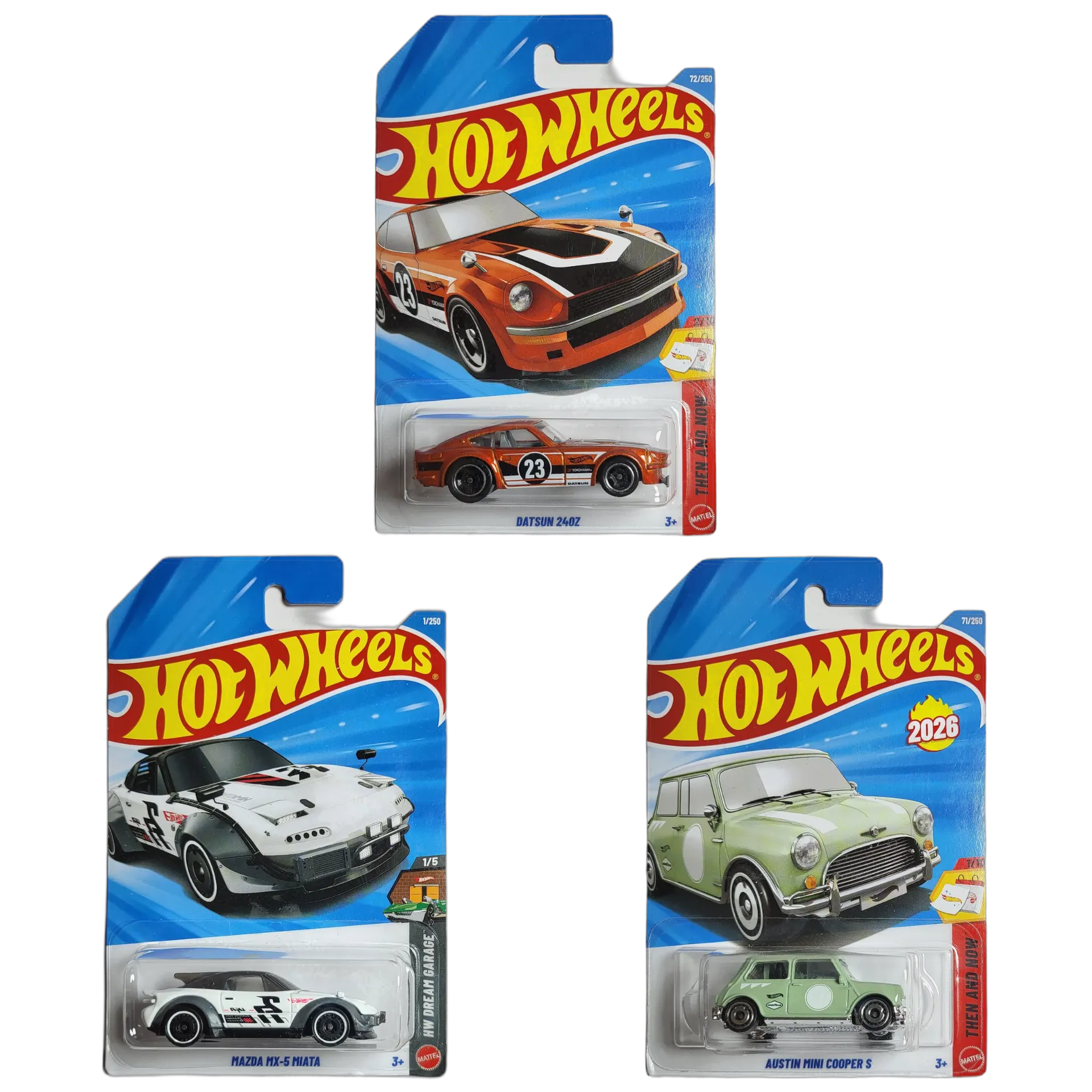 Hot Wheels Datsun 240Z & Mazda MX-5 Miata & Austin Mini Cooper S - 1:64 Scale Diecast Car