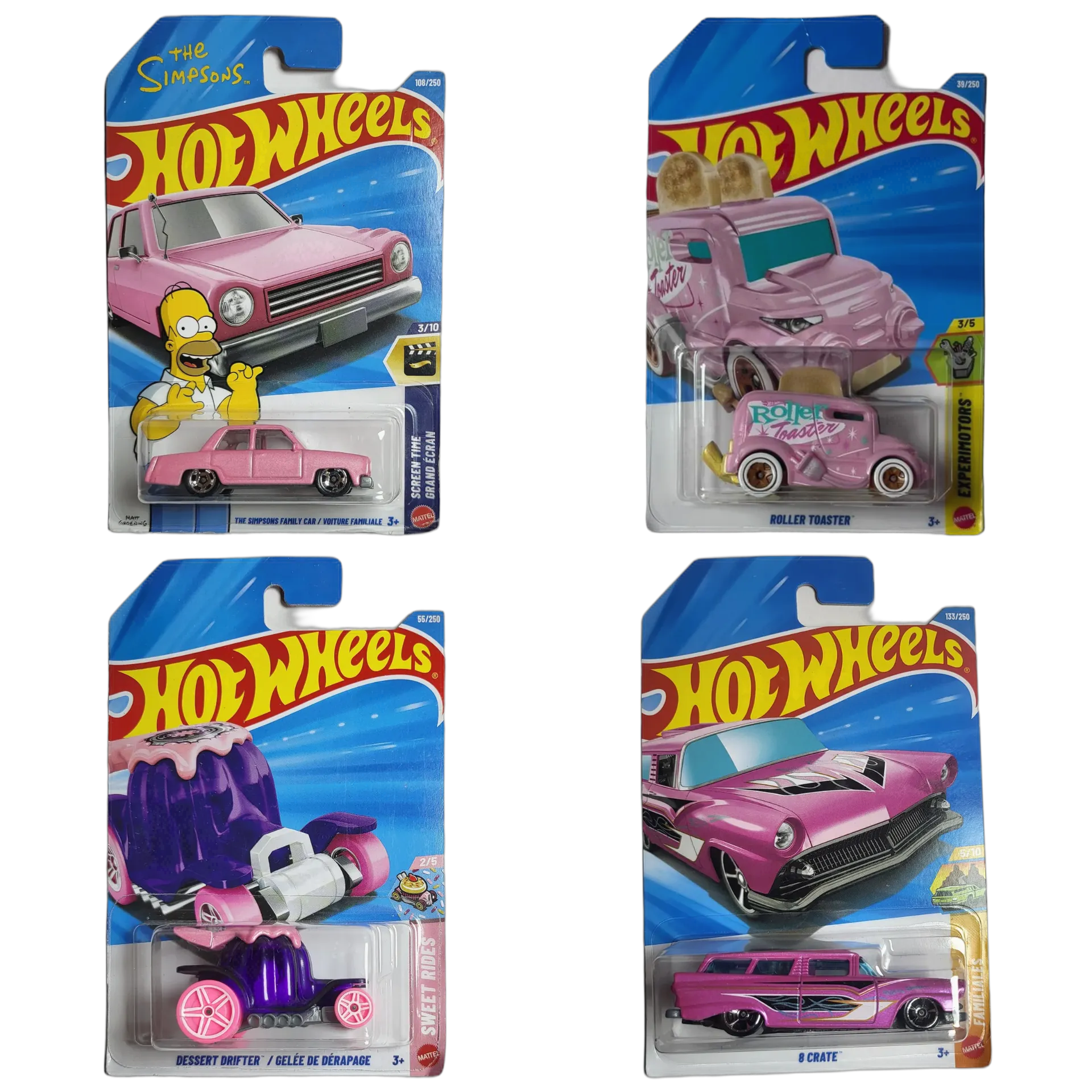 The Simpsons Family Car & Roller Toaster Pink & Dessert Drifter & 8 Crate - Hot Wheels 1:64 Scale Diecast Car Combo