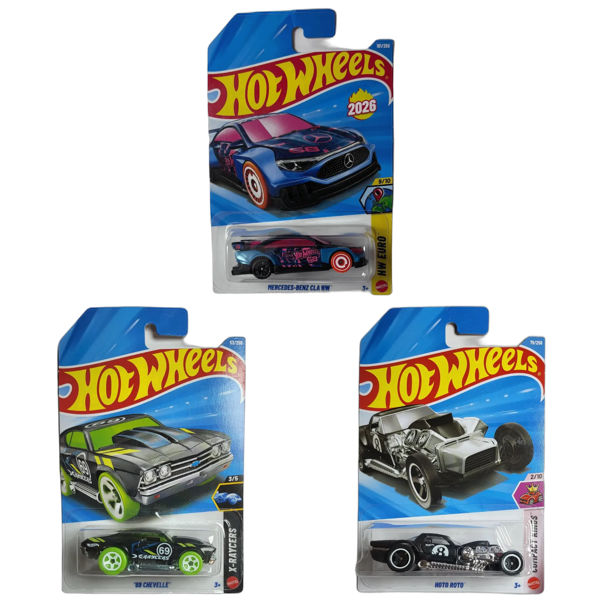 Mercedes-Benz CLA HW & 69 Chevelle & Hoto Roto - Hot Wheels 1:64 Scale Diecast Car Combo