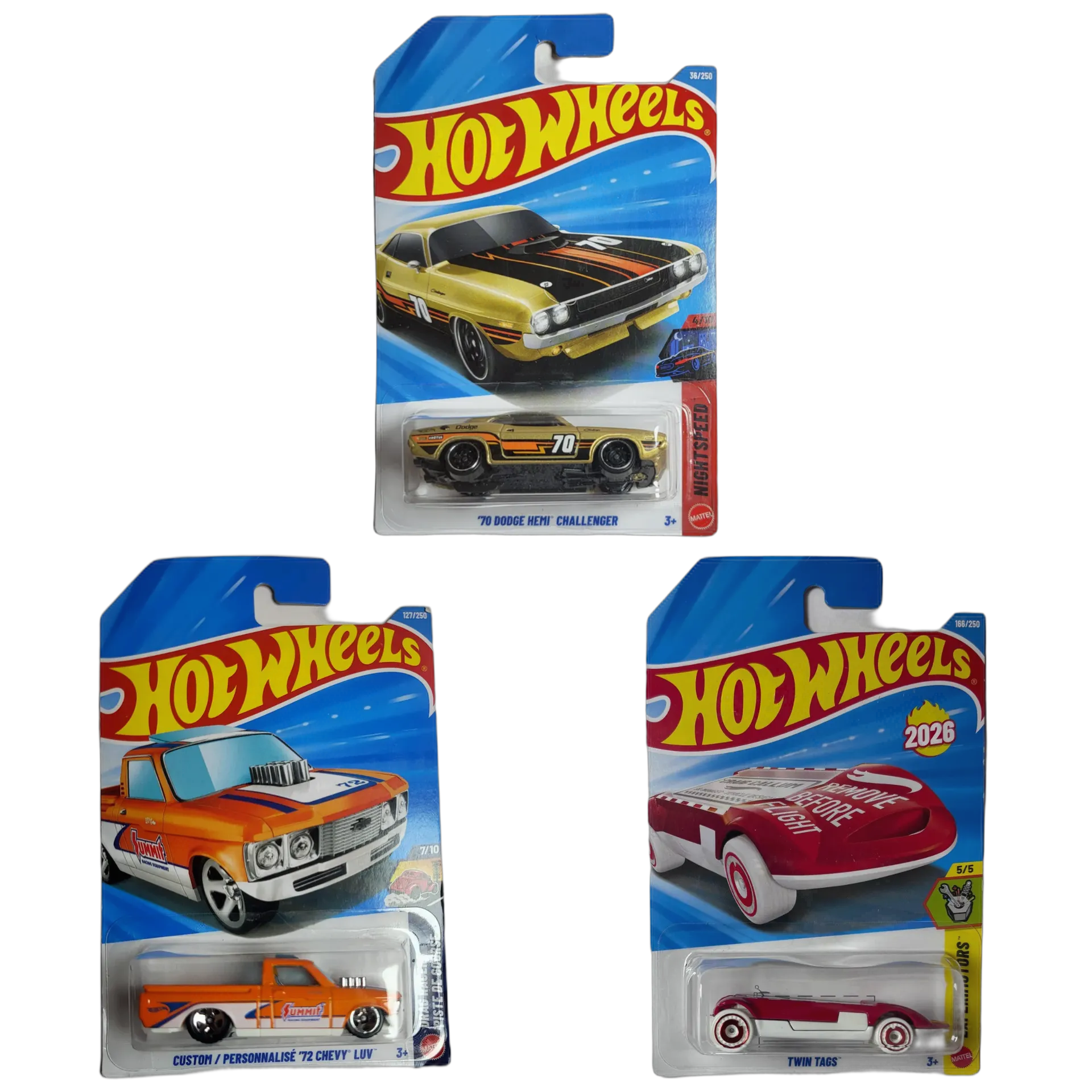 70 Dodge Hemi Challenger & Custom 72 Chevy LUV & Twin Tags - Hot Wheels 1:64 Scale Diecast Car Combo