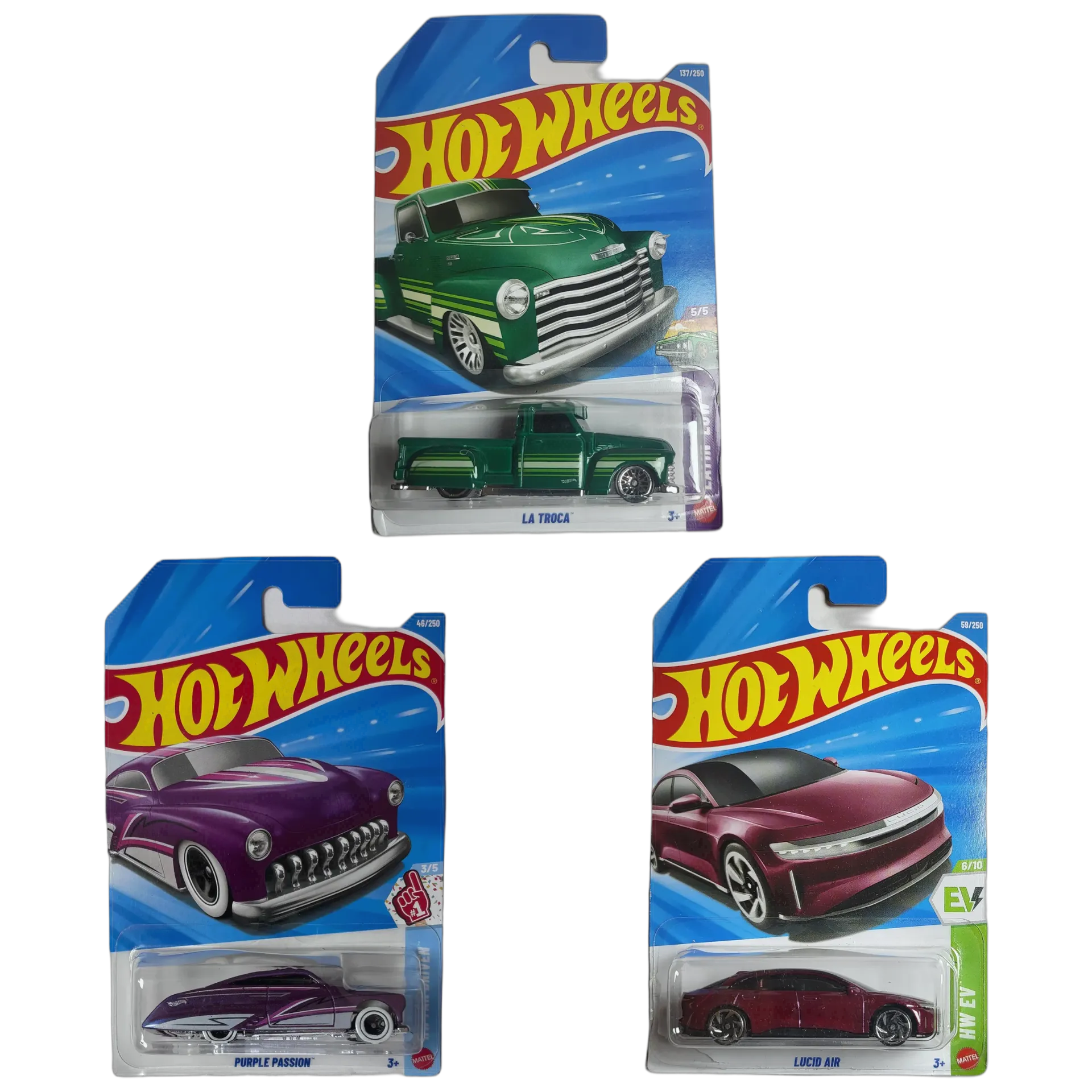 La Troca & Purple Passion - Purple & Lucid Air - Hot Wheels 1:64 Scale Diecast Car Combo