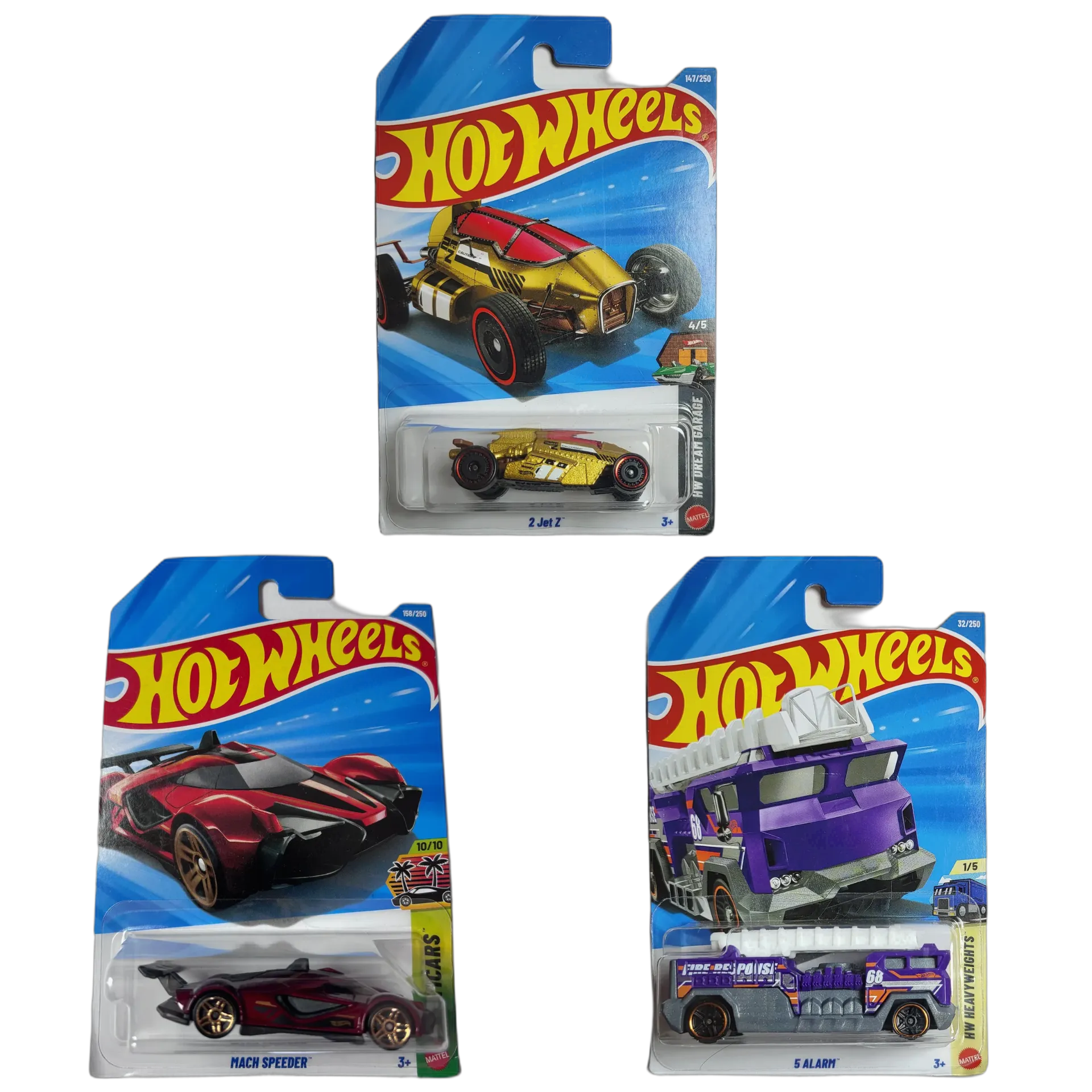 2 Jet Z TH & Mach Speeder & 5 Alarm - Hot Wheels 1:64 Scale Diecast Car Combo