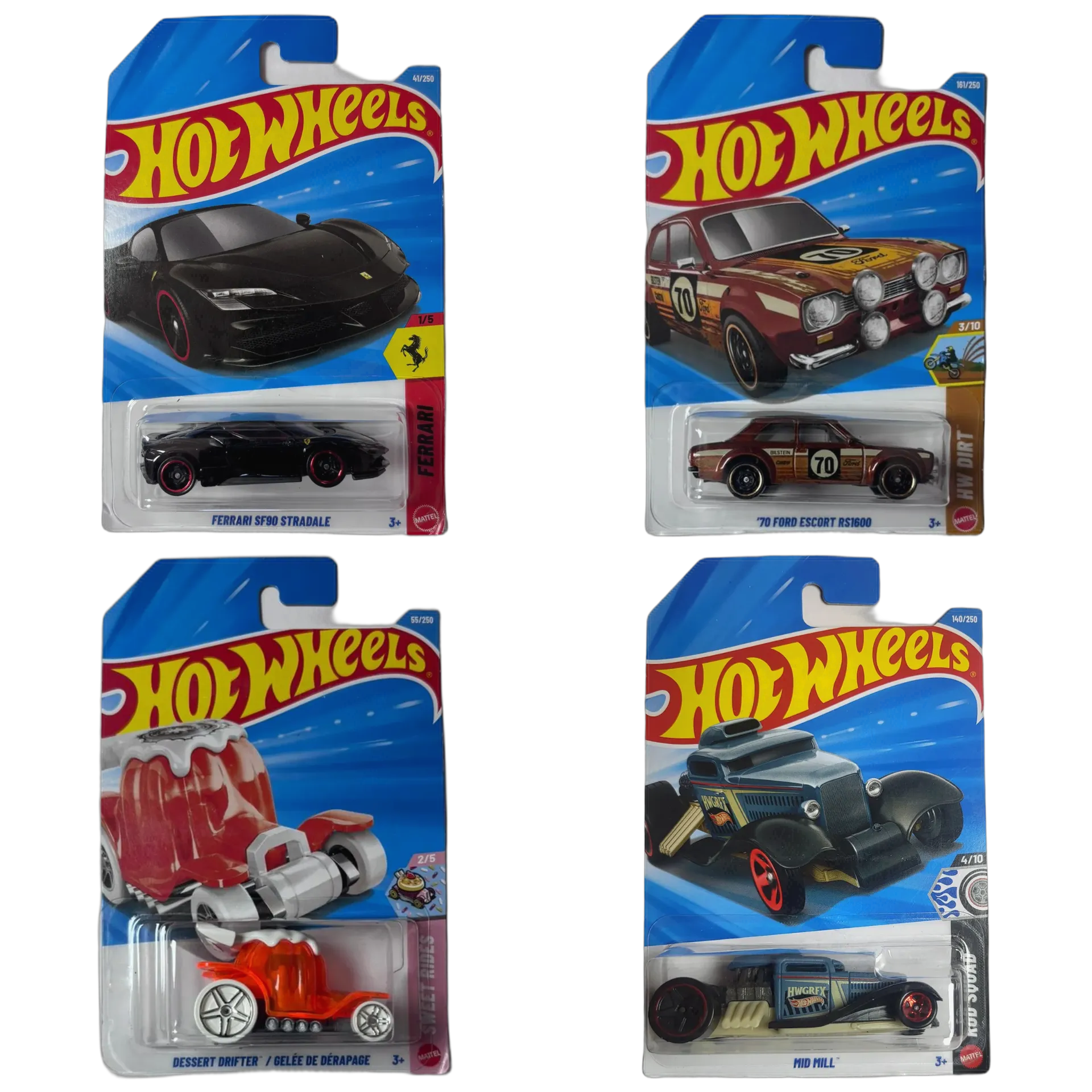 Ferrari SF90 Stradale Black & 70 Ford Escort RS1600 & Dessert Drifter Orange & Mid Mill - Hot Wheels 1:64 Scale Diecast Car Combo