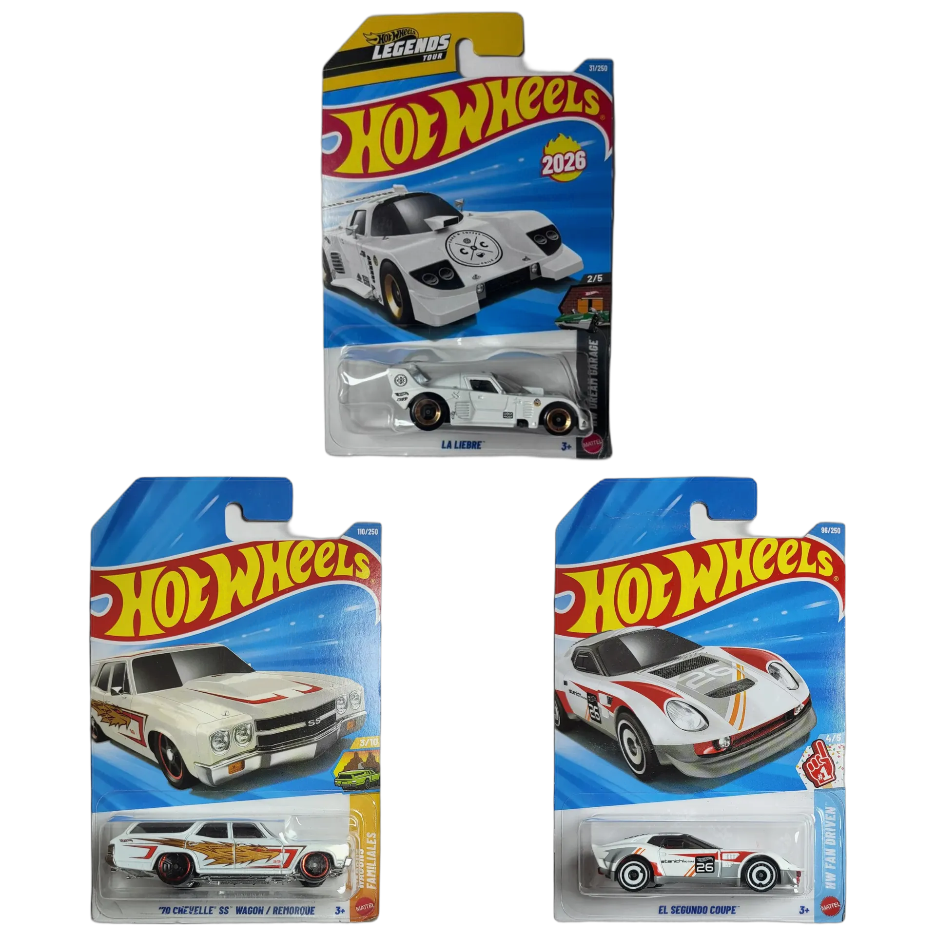 LA Liebre White & 70 Chevelle SS Wagon & El Segundo Coupe - Hot Wheels 1:64 Scale Diecast Car Combo