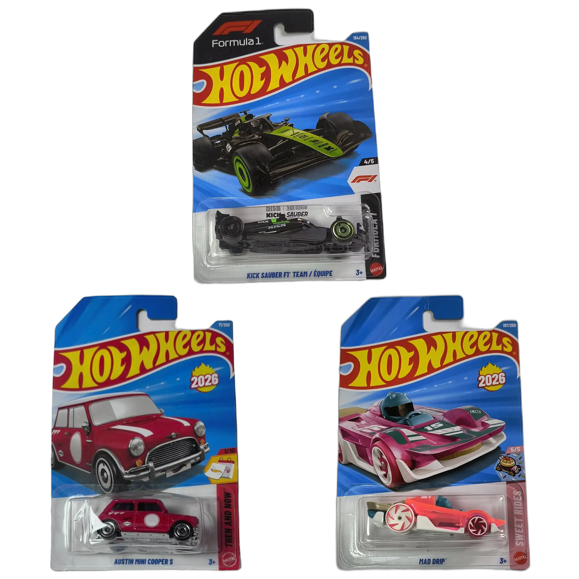 Formula 1 Kick Sauber F1 Team & Austin Mini Cooper S Red & Mad Drip - Hot Wheels 1:64 Scale Diecast Car Combo