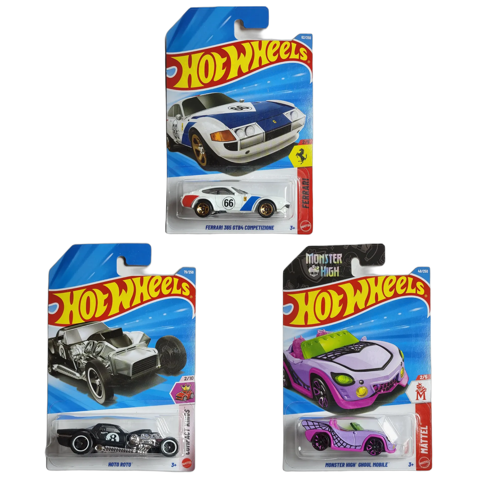 Hot Wheels Ferrari 365 GTB4 Competizione & Hoto Roto & Monster High Ghoul Mobile