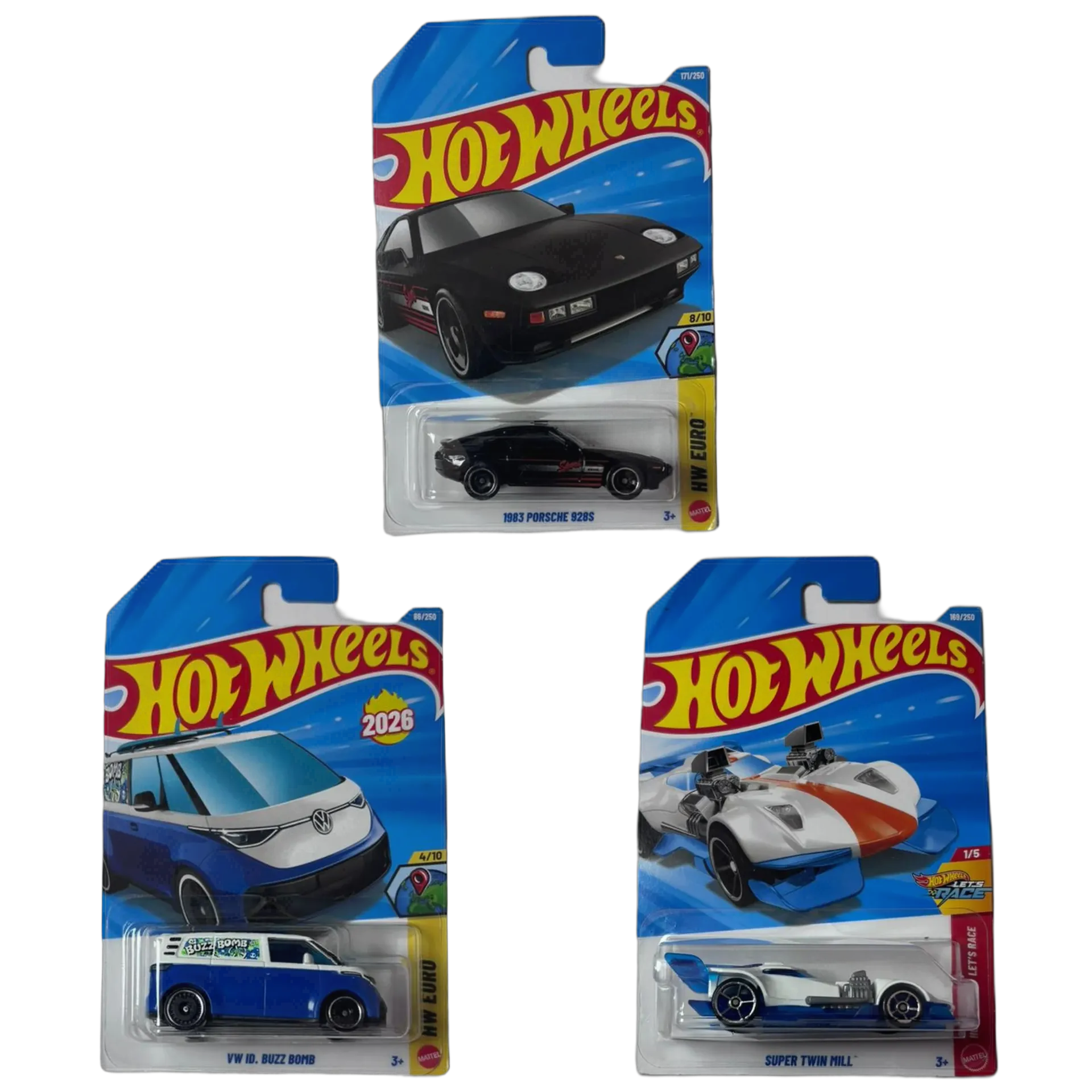 1983 Porsche 928S & VW ID. Buzz Bomb Blue & Super Twin Mill - Hot Wheels 1:64 Scale Diecast Car Combo