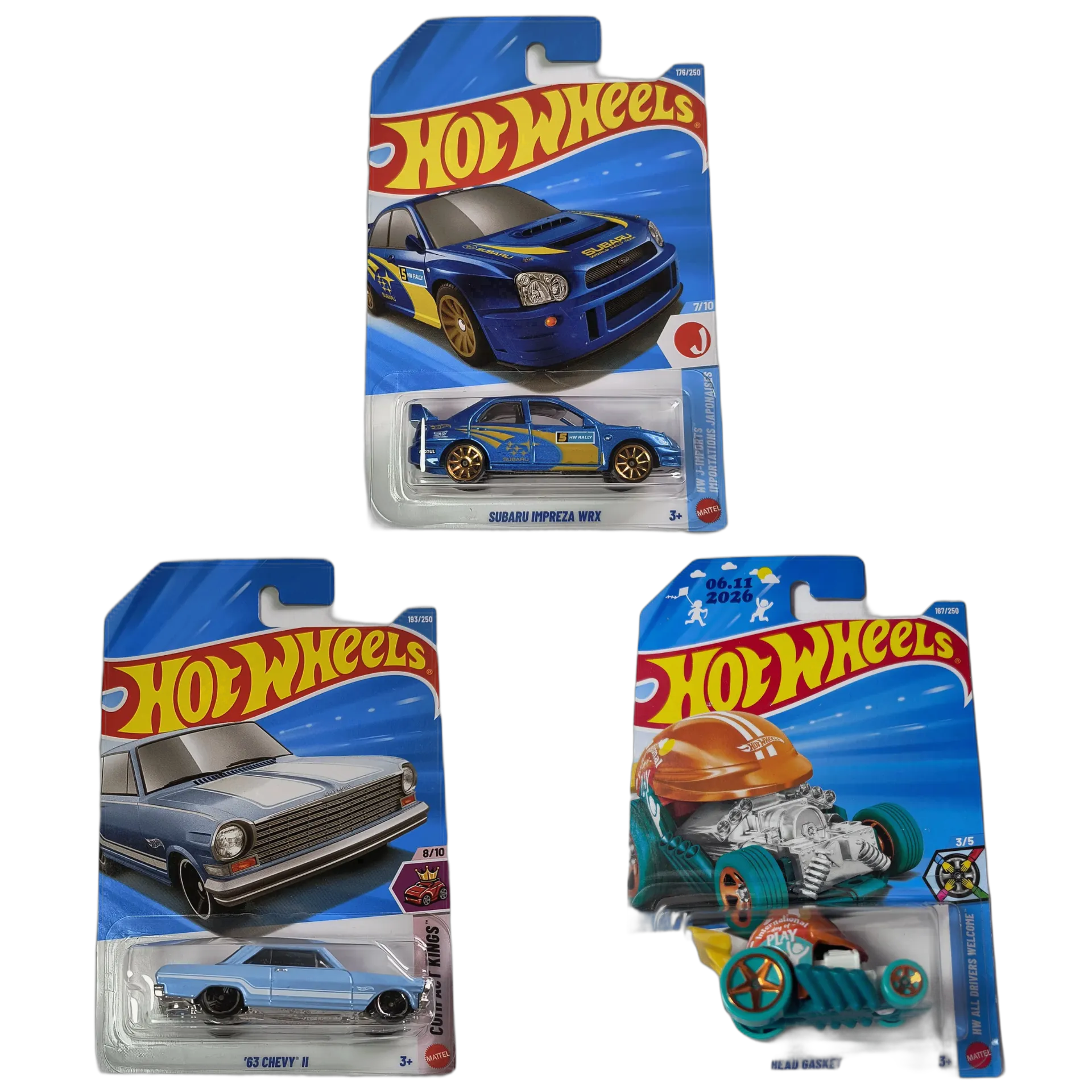 Subaru Impreza WRX & 63 Chevy II & Head Gasket - Hot Wheels 1:64 Scale Diecast Car Combo