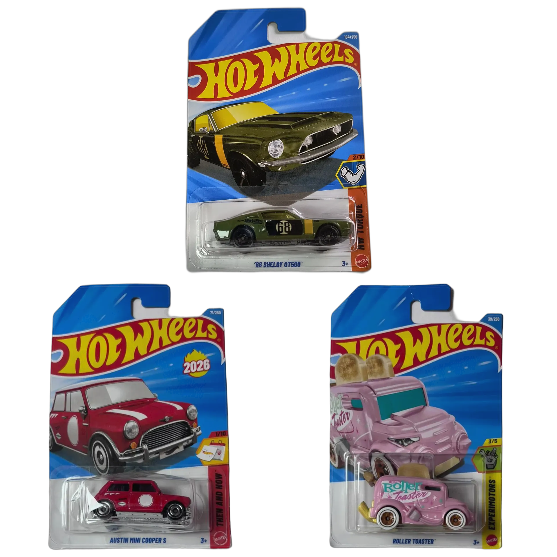 68 Shelby GT500 & Austin Mini Cooper S Red & Roller Toaster Pink - Hot Wheels 1:64 Scale Diecast Car Combo