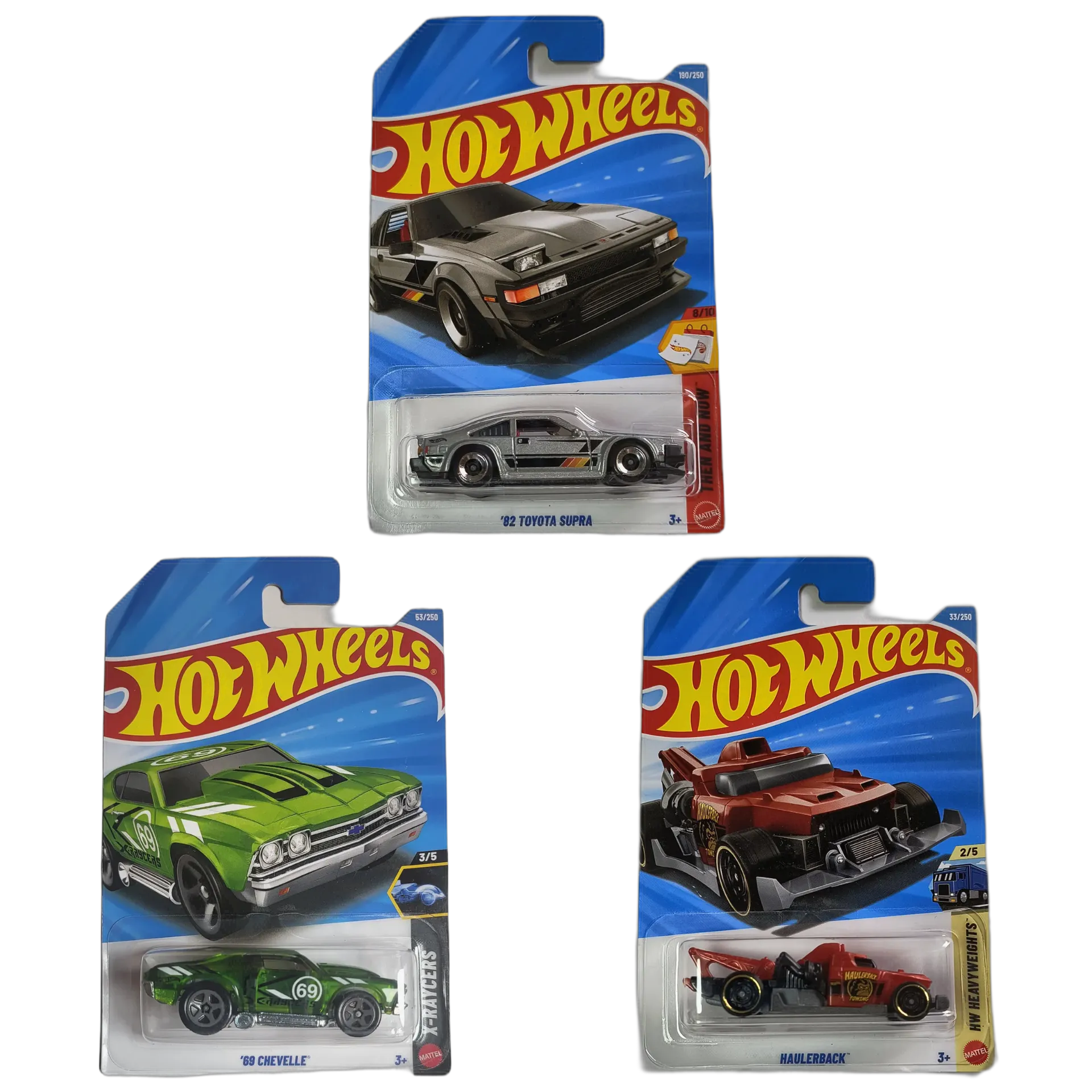 82 Toyota Supra & 69 Chevelle Black & Haulerback Red - Hot Wheels 1:64 Scale Diecast Car Combo