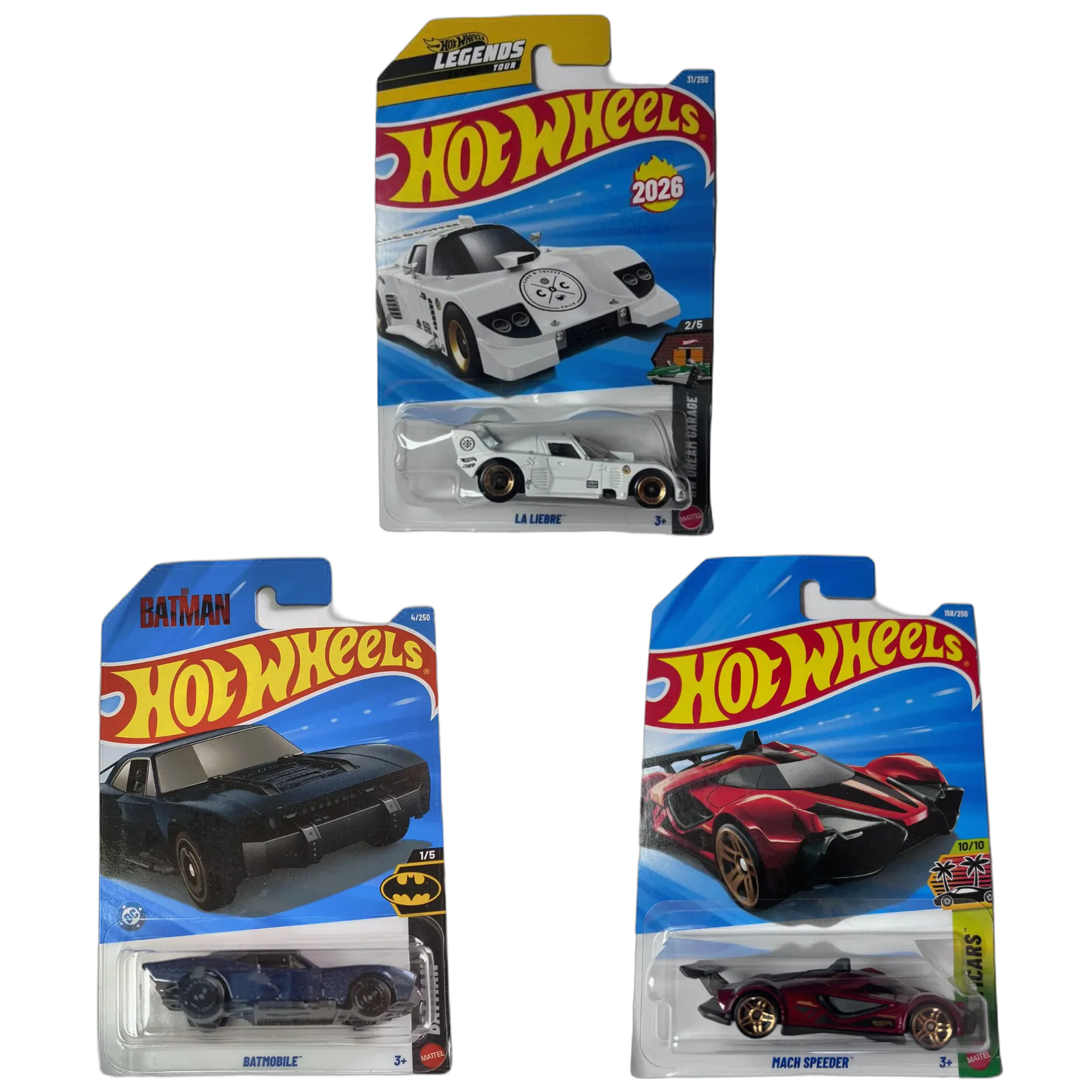 LA Liebre White & The Batman Batmobile & Mach Speeder - Hot Wheels 1:64 Scale Diecast Car Combo