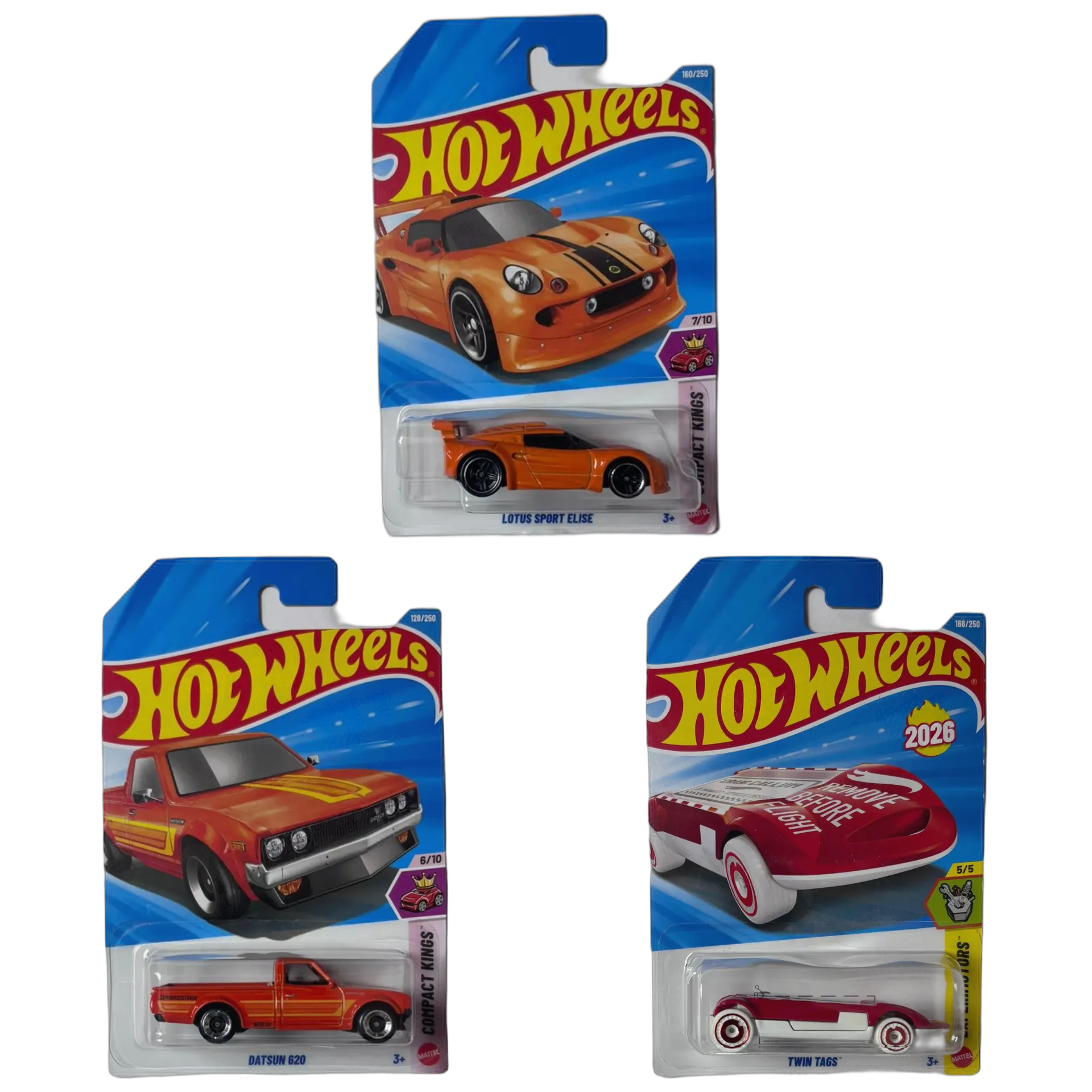Lotus Sport Elise & Datsun 620 & Twin Tags - Hot Wheels 1:64 Scale Diecast Car Combo