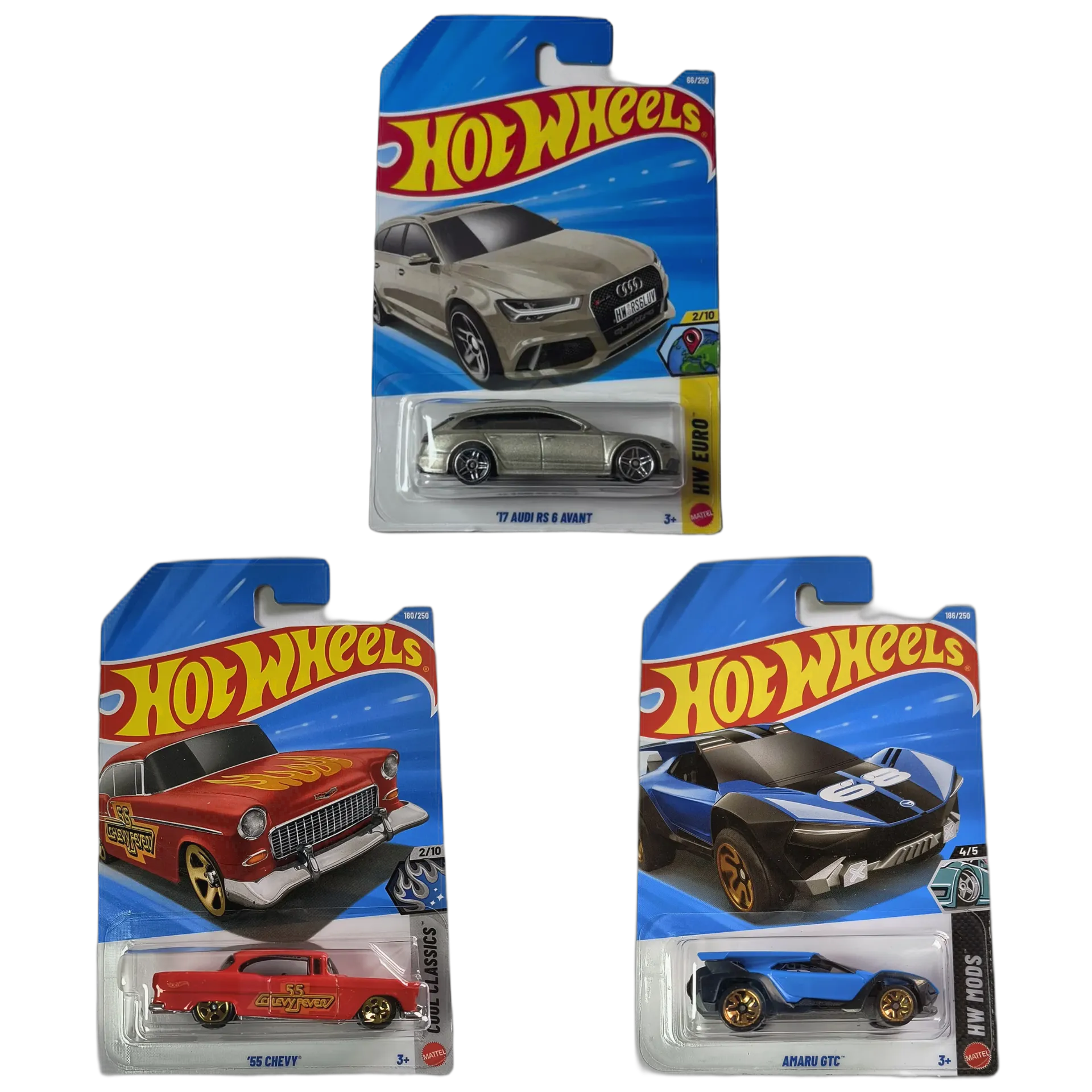 17 Audi RS 6 Avant Silver & 55 Chevy & Amaru GTC - Hot Wheels 1:64 Scale Diecast Car Combo