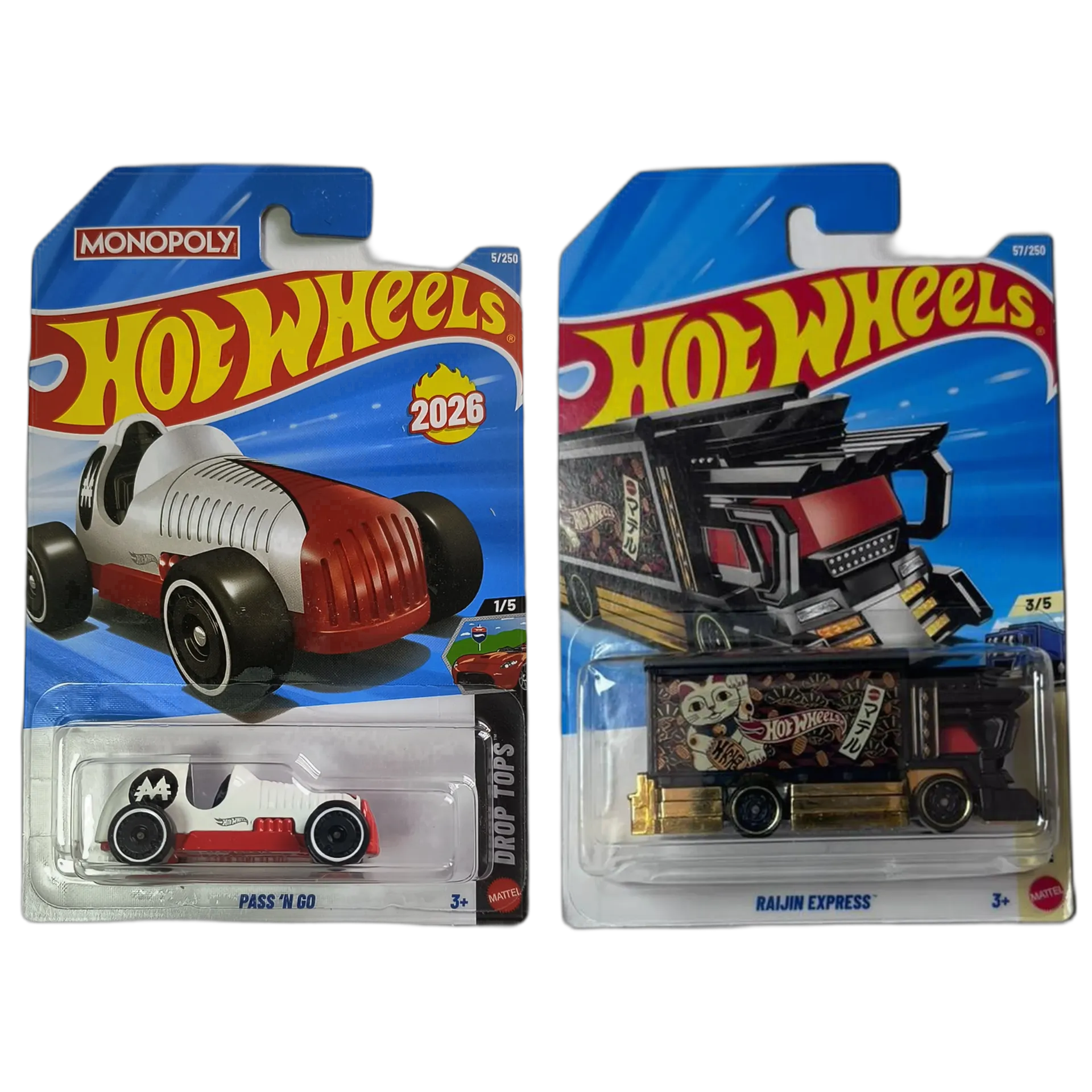 Monopoly Pass 'N Go & Raijin Express - Hot Wheels 1:64 Scale Diecast Car Combo