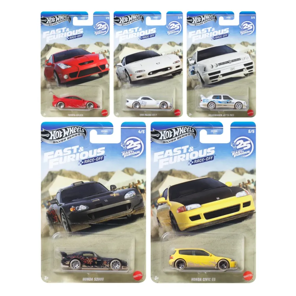 Hot Wheels Fast & Furious Race-Off Silver Series Set + 17 Audi RS 6 Avant, 98 Honda Prelude & Custom Otto Combo
