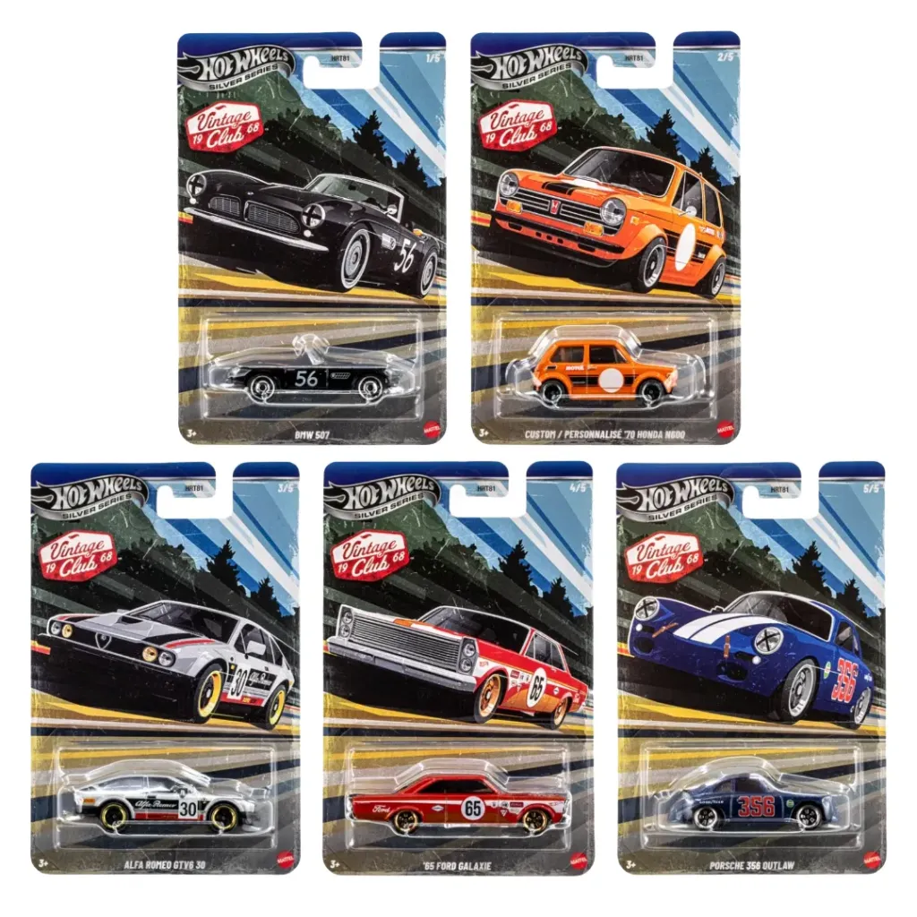 Hot Wheels Silver Series Vintage Club Mix 2 - Set Of 5, 1:64 Scale Diecast Cars