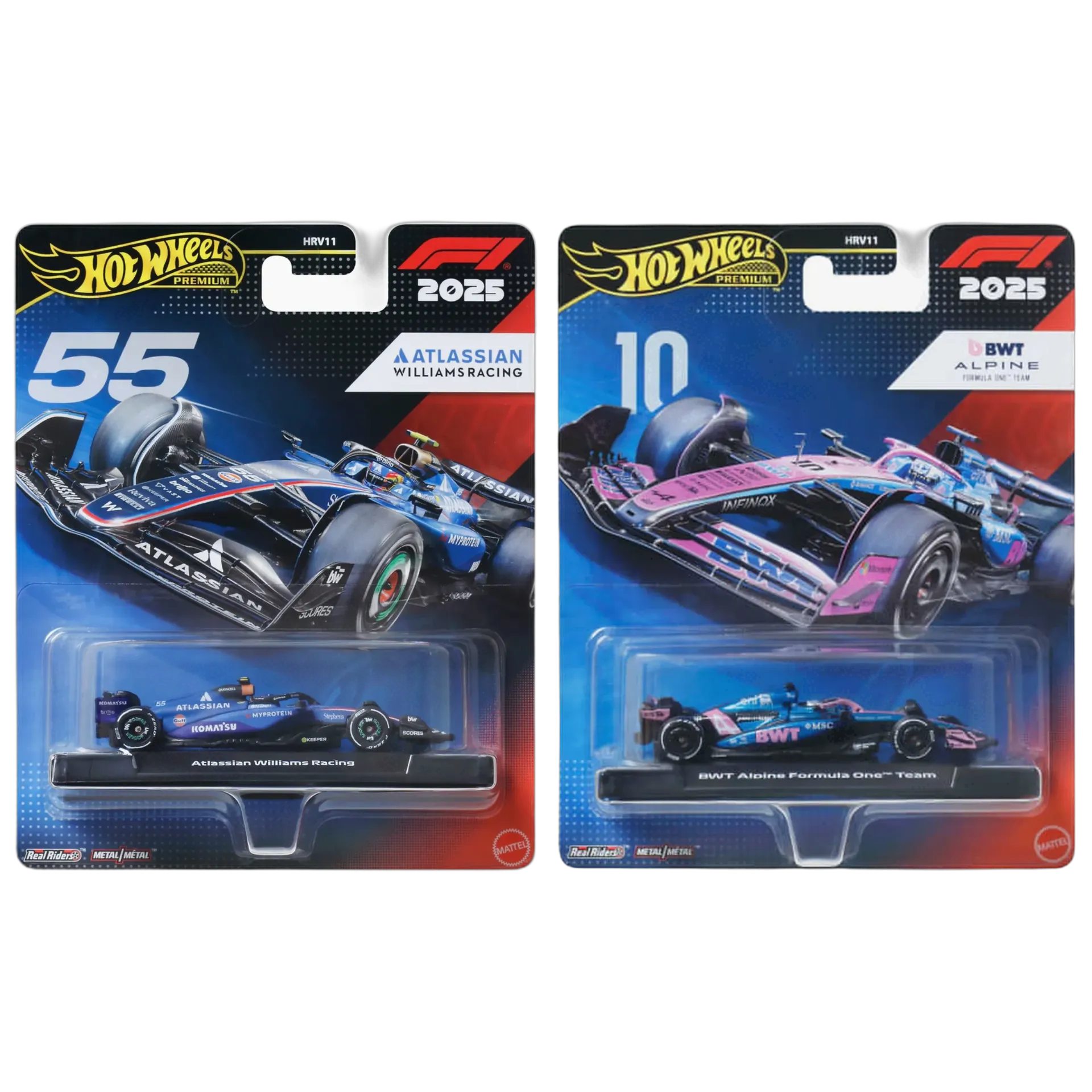 #55 Atlassian Williams Racing & #10 BWT Alpine Formula 1 Team - Hot Wheels Premium 1:64 Scale Diecast Combo