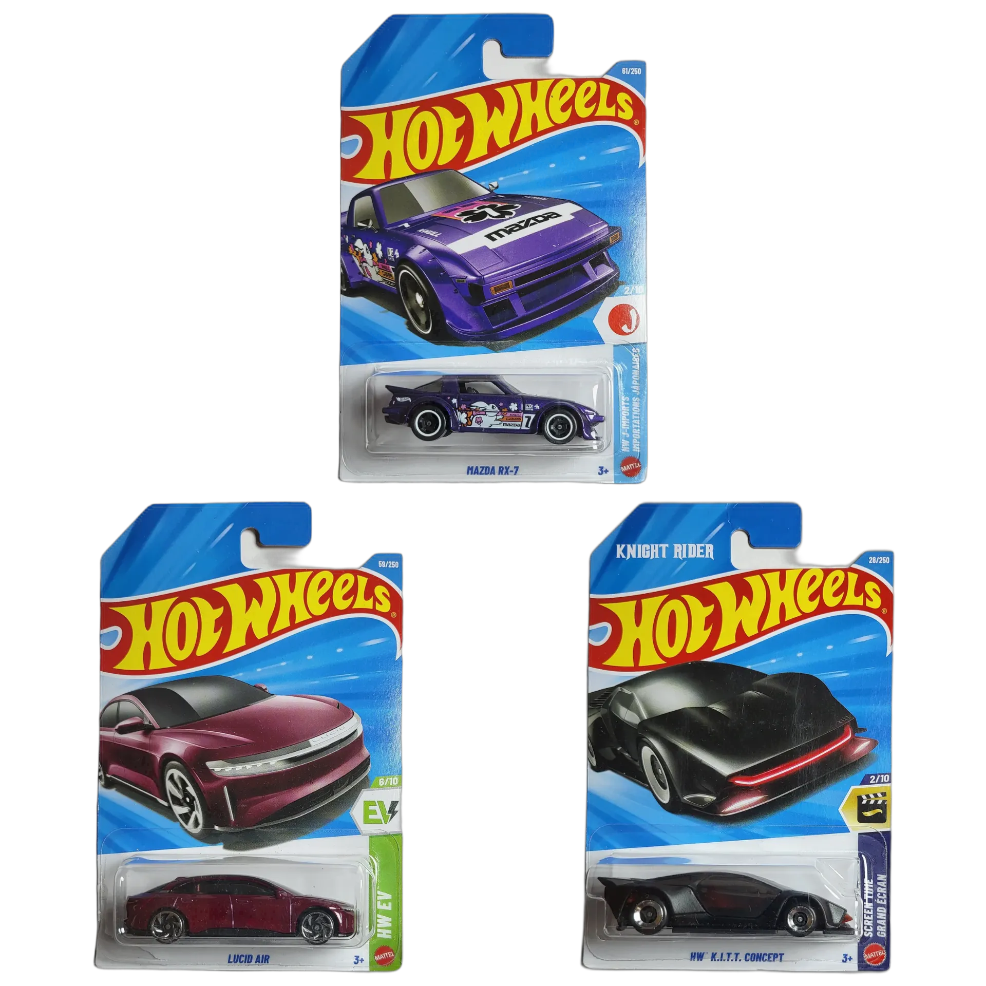 Hot Wheels Mazda RX-7 & Lucid Air & HW KITT Concept - 1:64 Scale Diecast Car