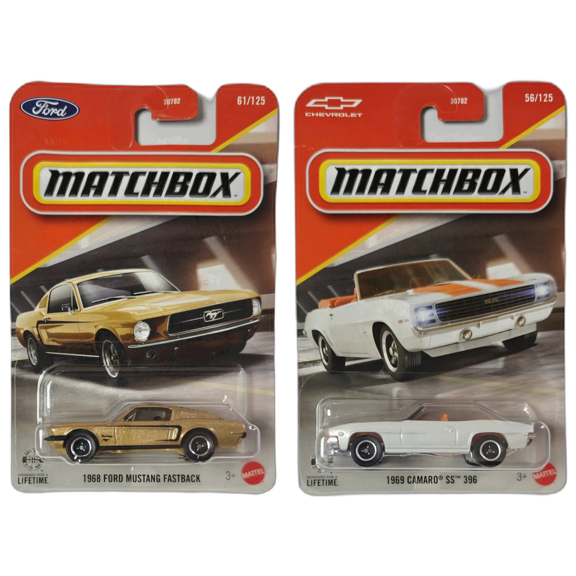 1968 Ford Mustang Fastback & 1969 Camaro SS 396 - Matchbox 1:64 Scale Diecast Car Combo